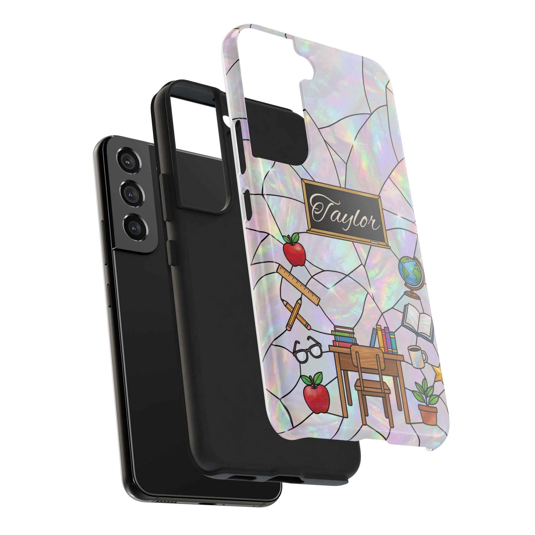 Personalized Teacher Phone Case — Custom Name Stained Glass Classroom Design