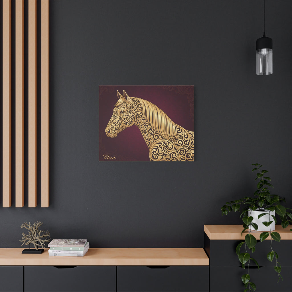 Horse Personalized Canvas | Golden Flowing Mane Filigree Horse Wall Art