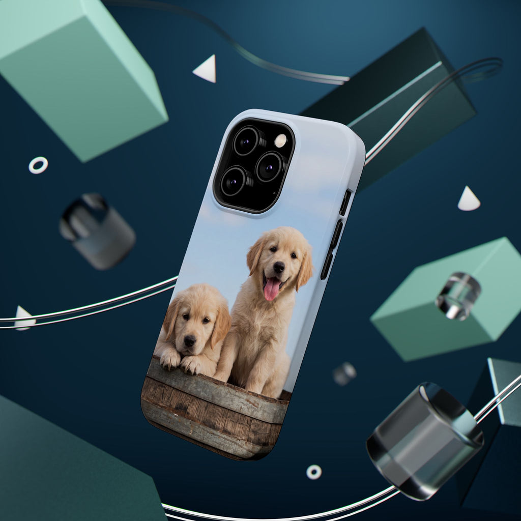 Golden Retriever Puppy Duo Phone Case — Impact-Resistant Wireless Charging Cover