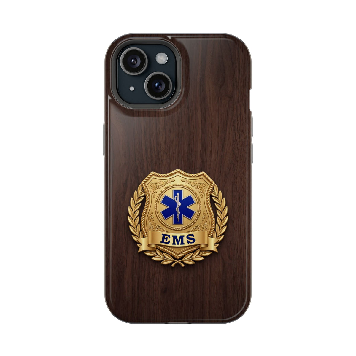 Gold EMS Laurel Badge Wood Phone Case — Magnetic Wireless Charging Cover