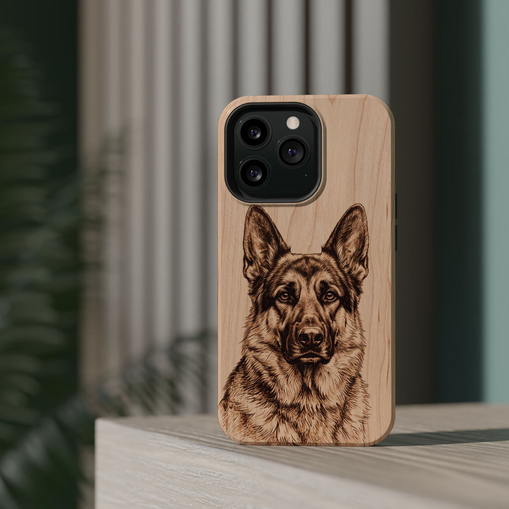 German Shepherd Phone Case | Pyrography Art — Tough Magnetic Case with Wireless Charging