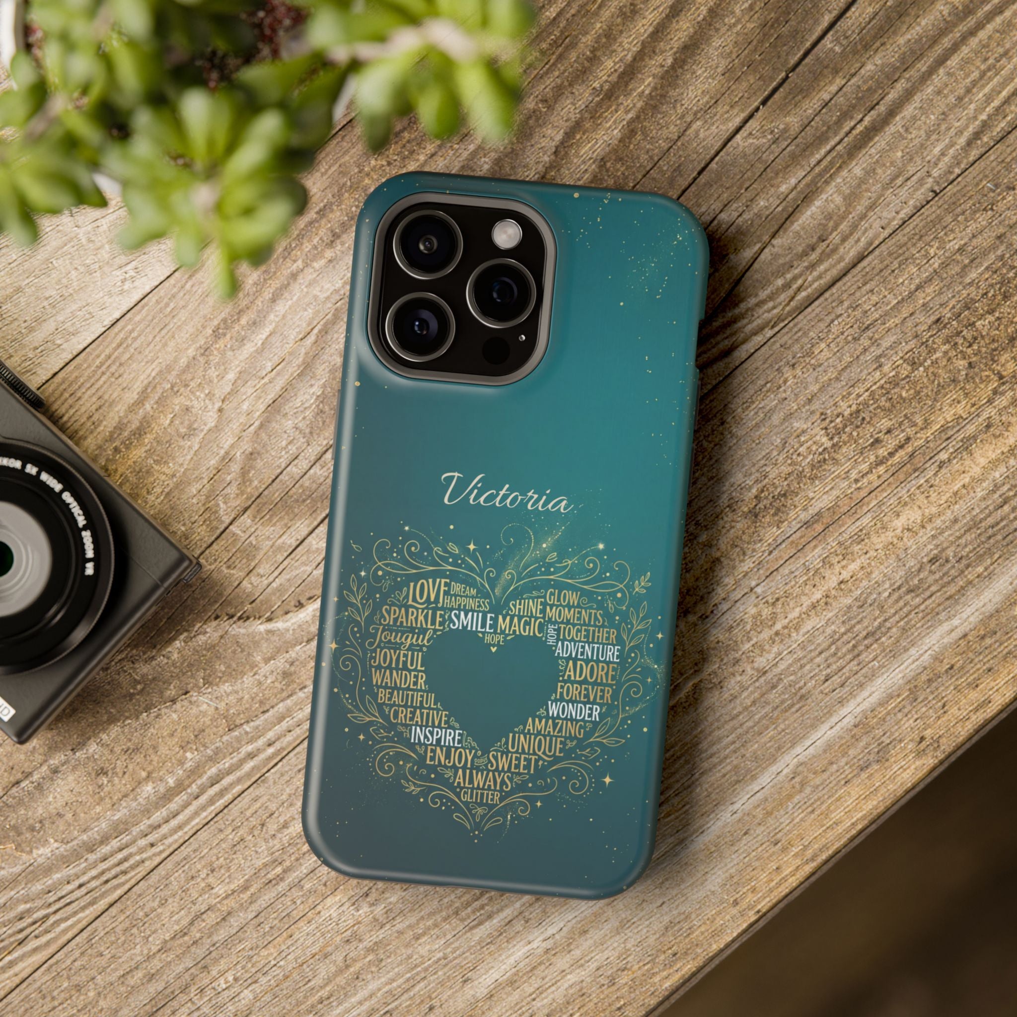 Personalized Teacher Heart Word Art Phone Case — Impact-Resistant Wireless Charging Cover