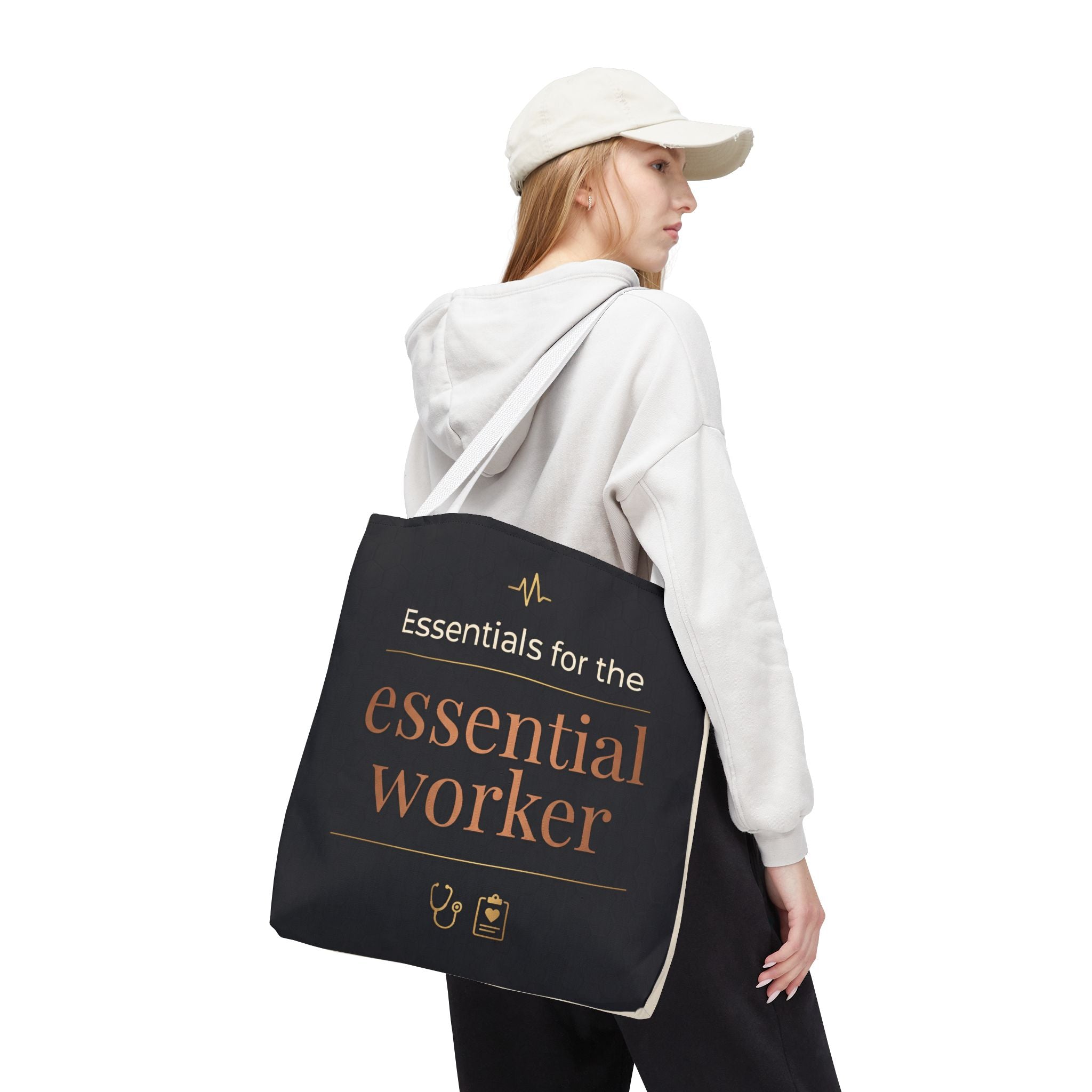 Essentials for the Essential Worker Tote | Healthcare Worker Gift Tote Bag | Nurse Doctor Appreciation Gift | Premium Polyester Carry-All