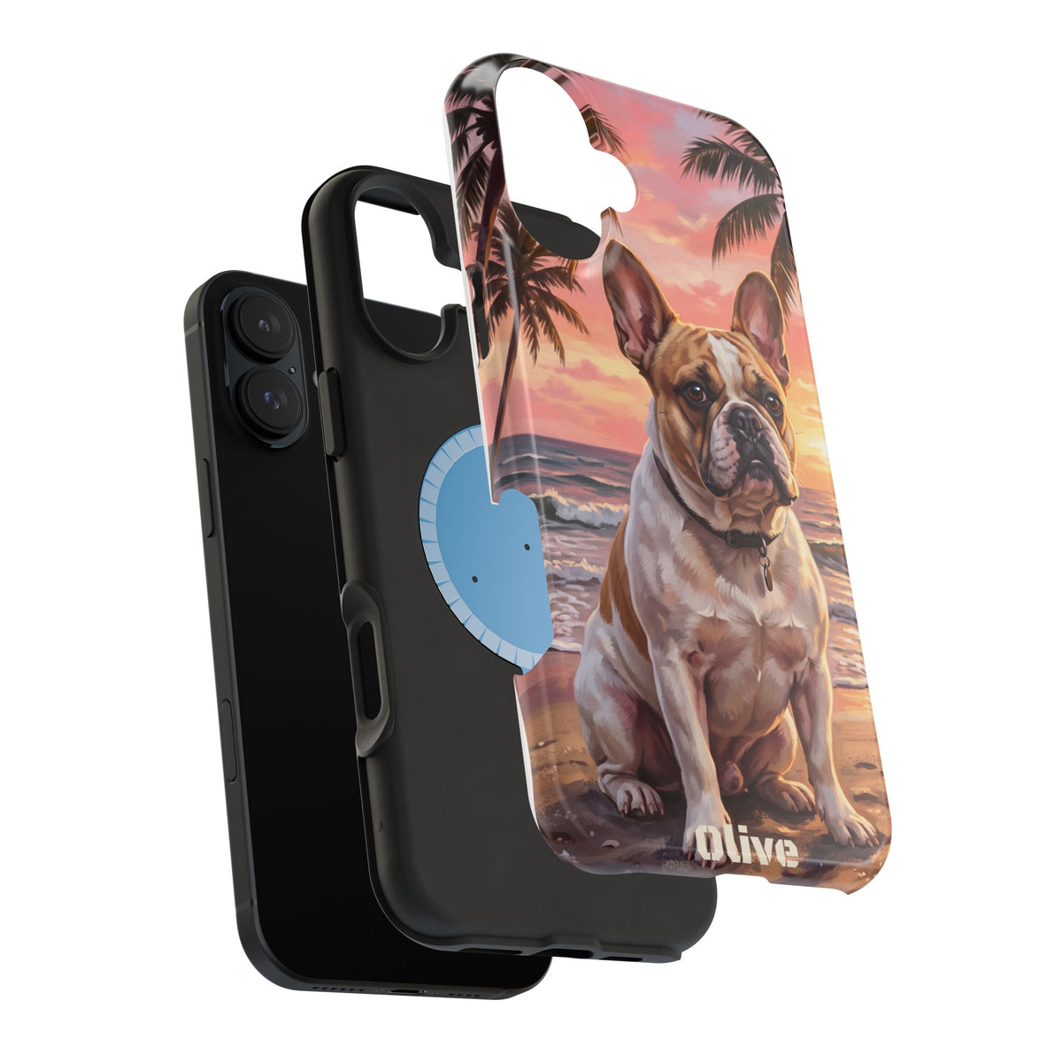 Personalized French Bulldog Beach Portrait Phone Case — Wireless Charging Cover
