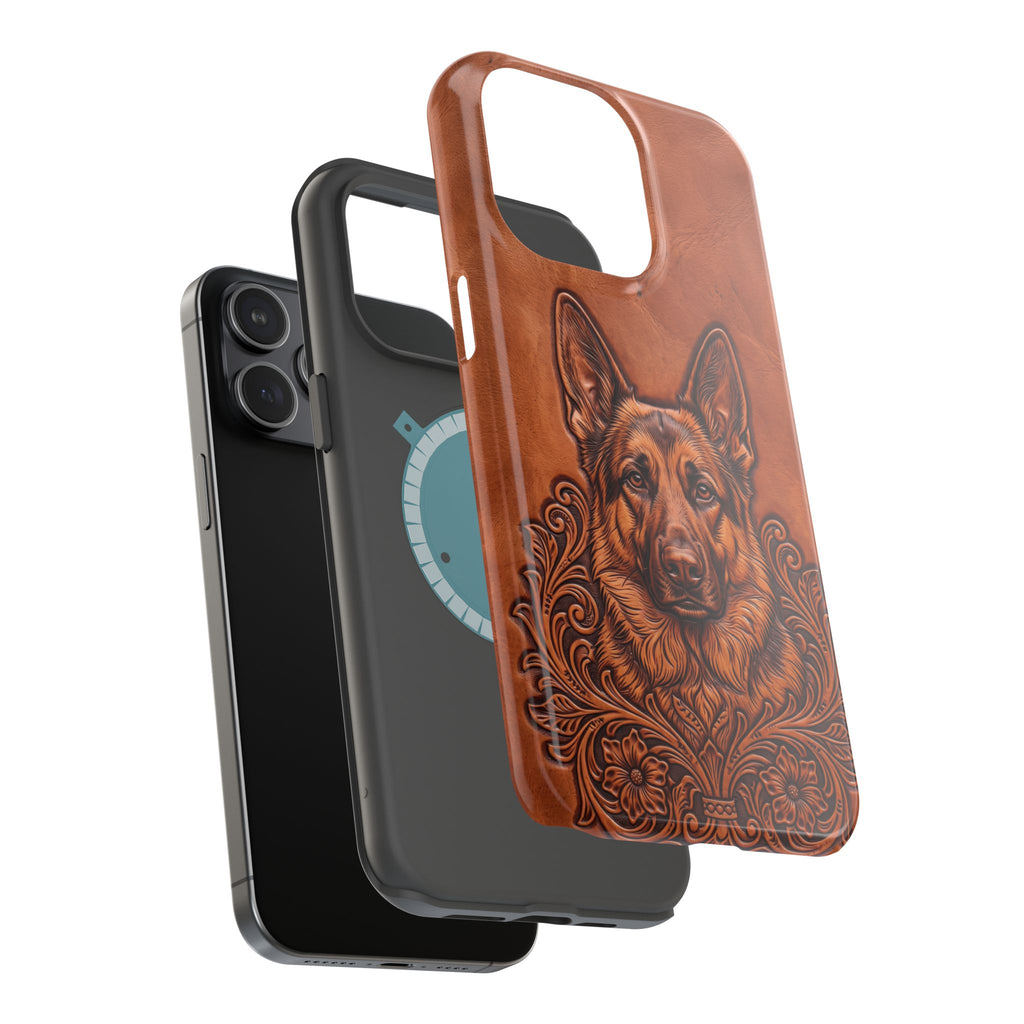 German Shepherd Phone Case | Western Tooled Art — Tough Magnetic Case with Wireless Charging
