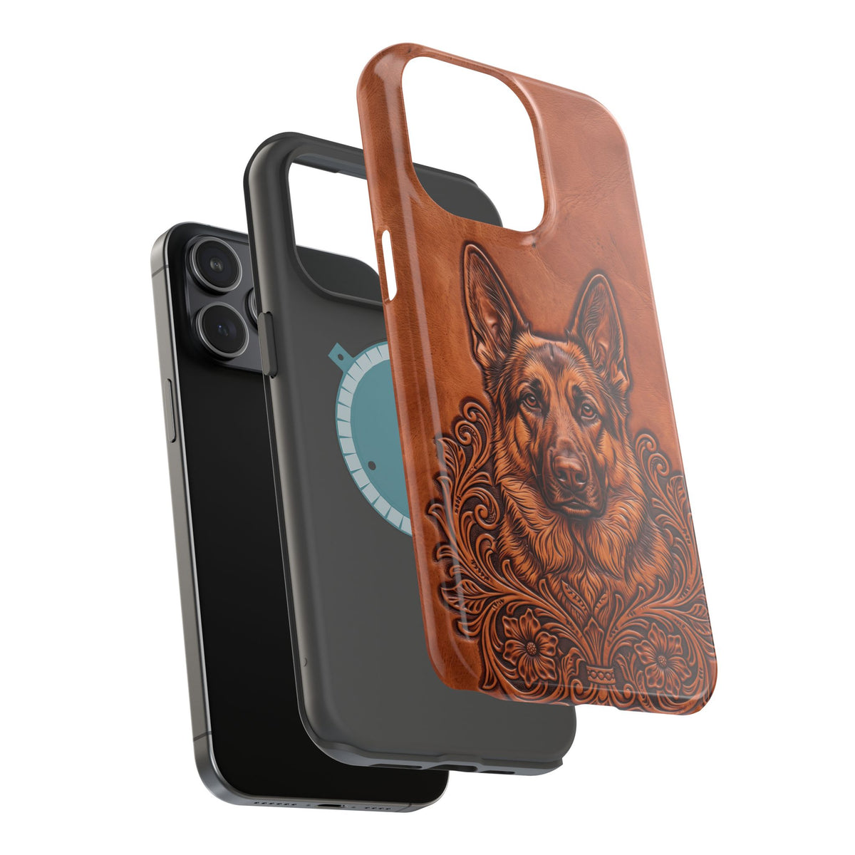 German Shepherd Phone Case | Western Tooled Art — Tough Magnetic Case with Wireless Charging