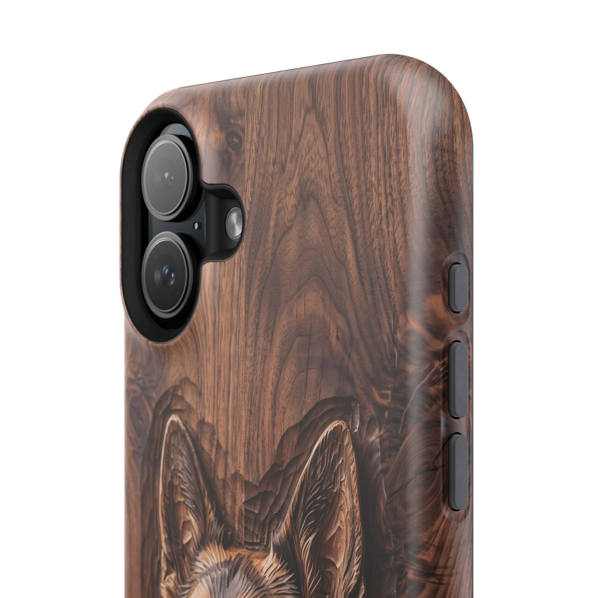 German Shepherd Phone Case | Carved Walnut Art — Tough Magnetic Case with Wireless Charging
