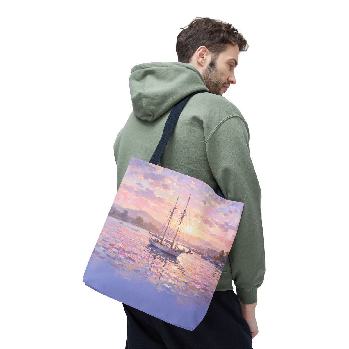 Pastel Sailboat Tote Bag – Impressionist Sunset Harbor Beach Bag