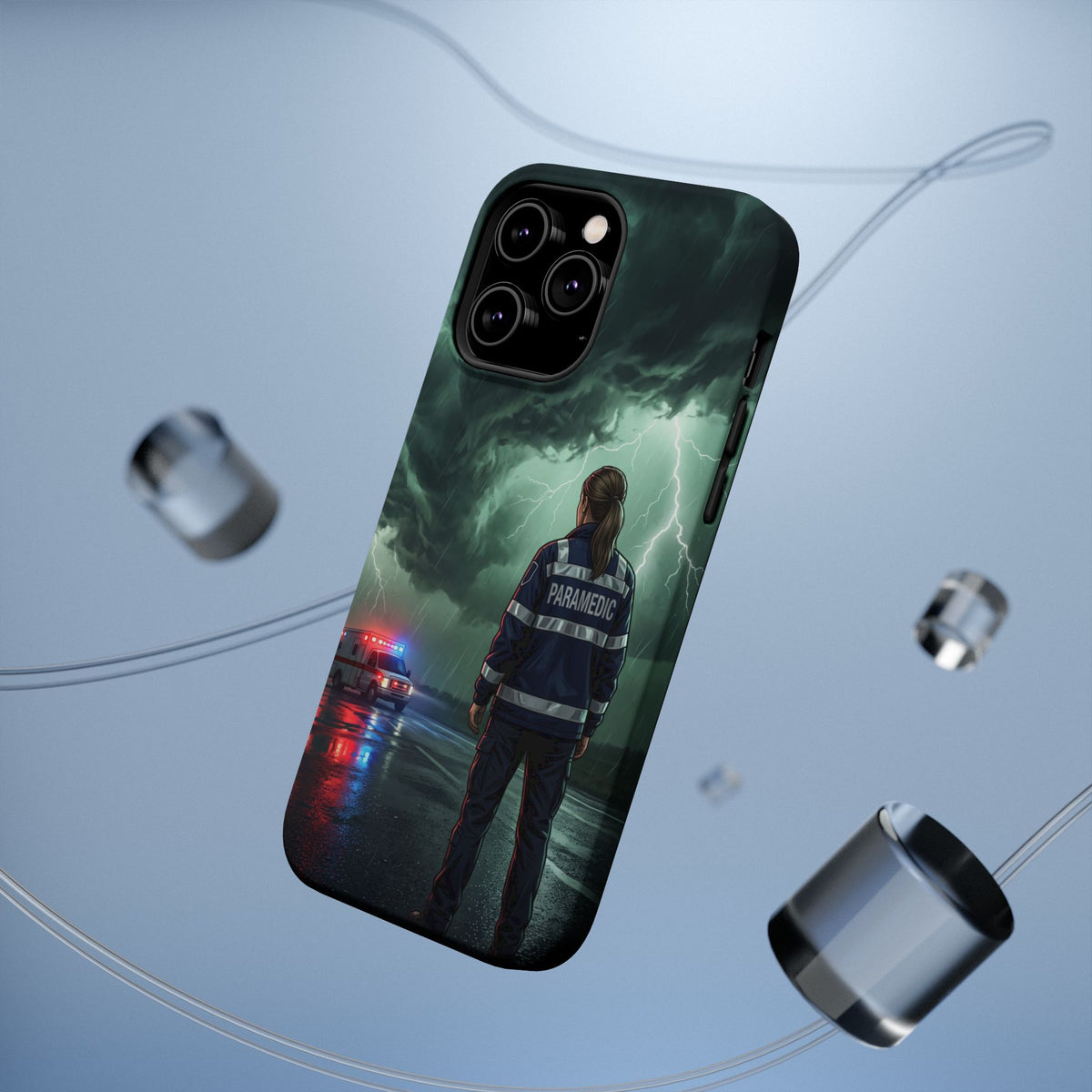 Female Paramedic Green Storm Phone Case — Magnetic Wireless Charging Cover