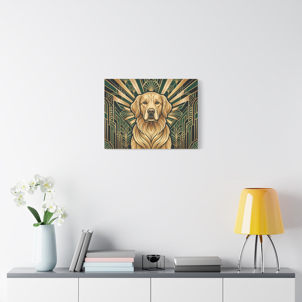 Golden Retriever Canvas | Art Deco Emerald & Gold Wall Art
