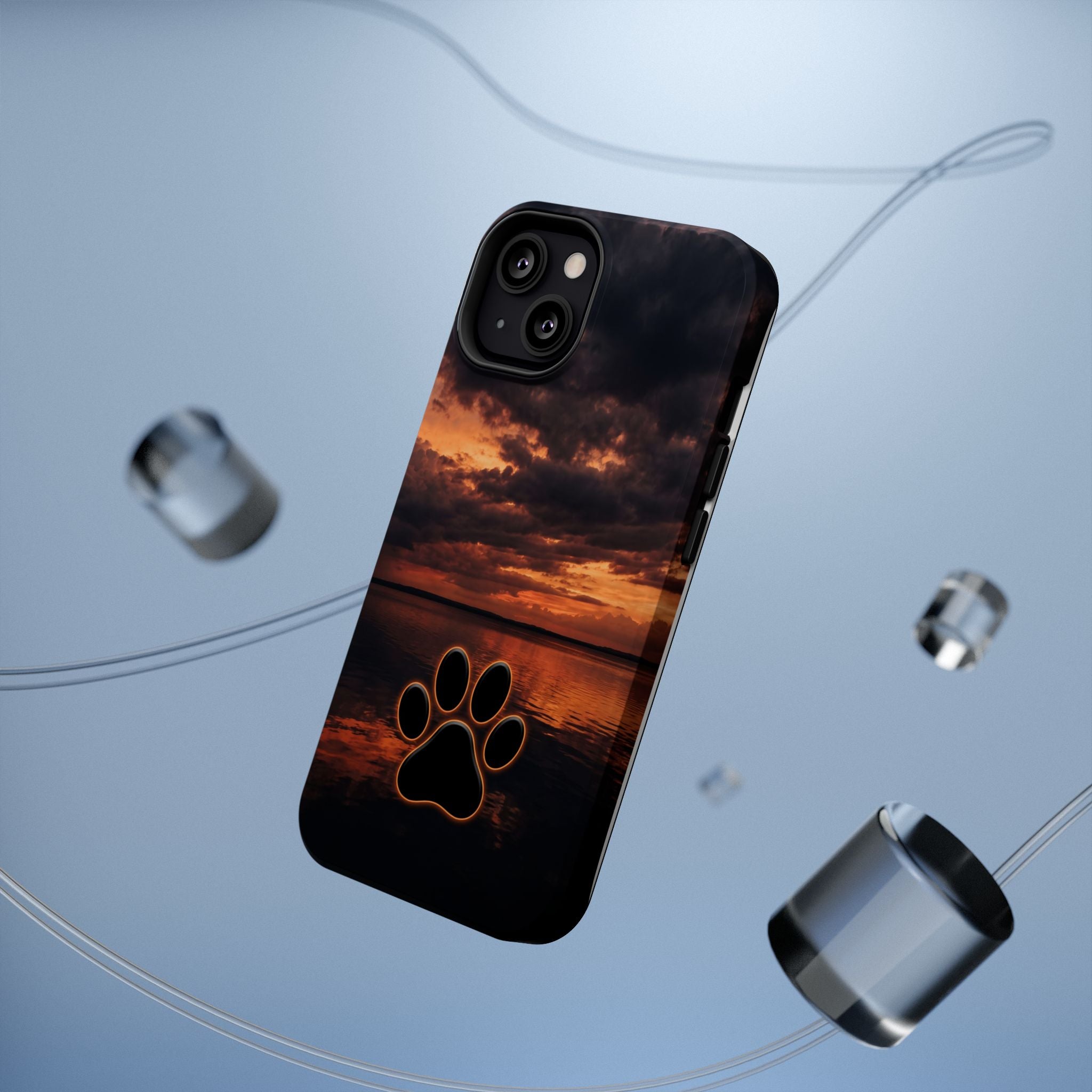 Sunset Paw Print Phone Case — Impact-Resistant Wireless Charging Cover