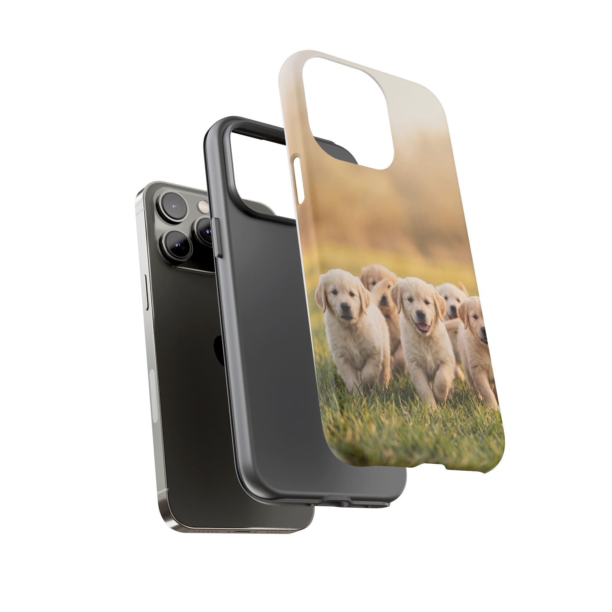 Golden Retriever Puppies Phone Case | Playful Puppy Pack Running in Grass | iPhone & Samsung
