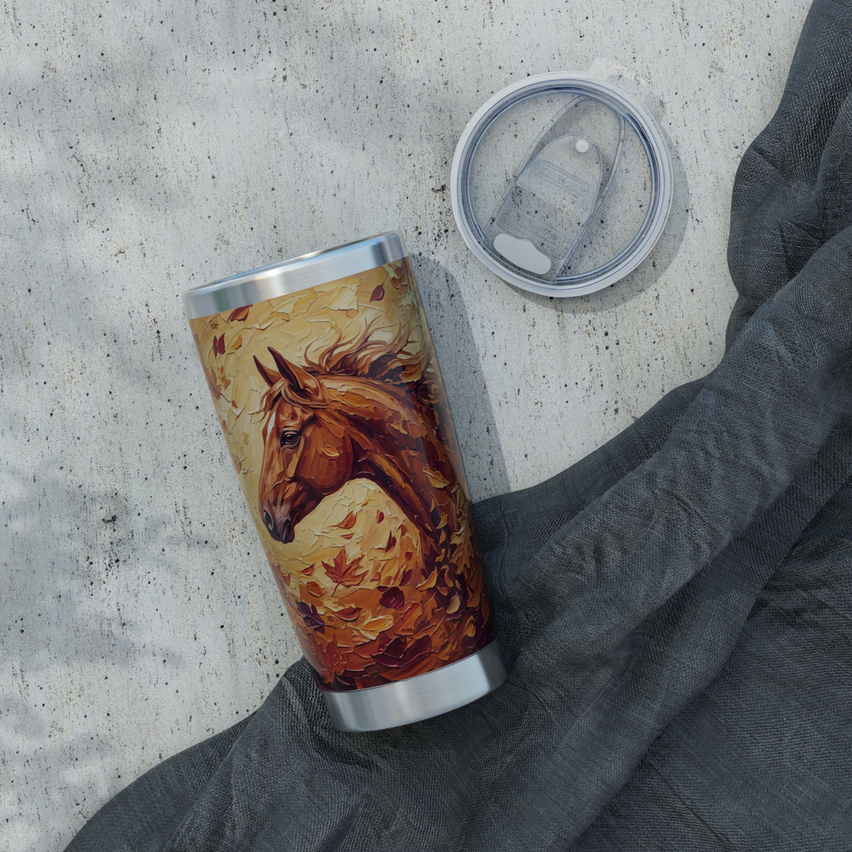 Horse Tumbler | Autumn Leaves Art — 20 oz Stainless Travel Mug