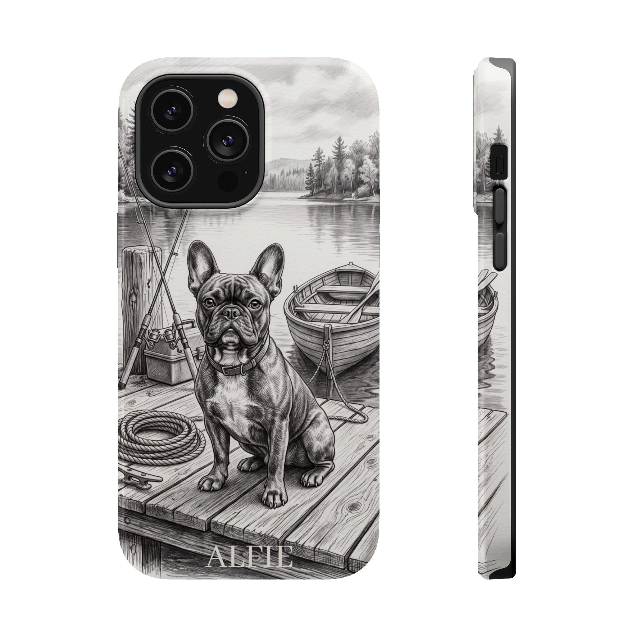 Personalized French Bulldog Lakeside Dock Phone Case — Wireless Charging Cover