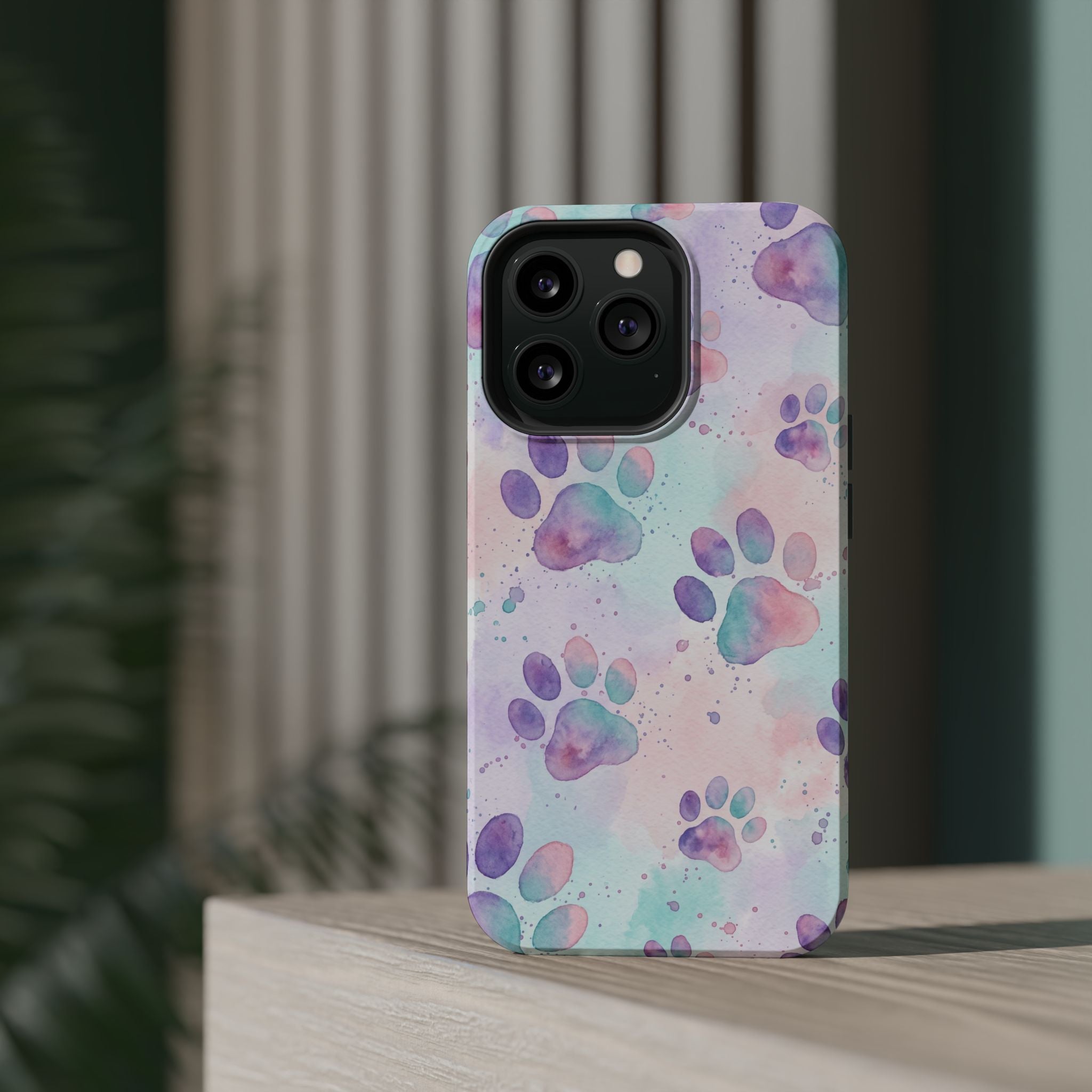 Watercolor Paw Print Phone Case — Impact-Resistant Wireless Charging Cover