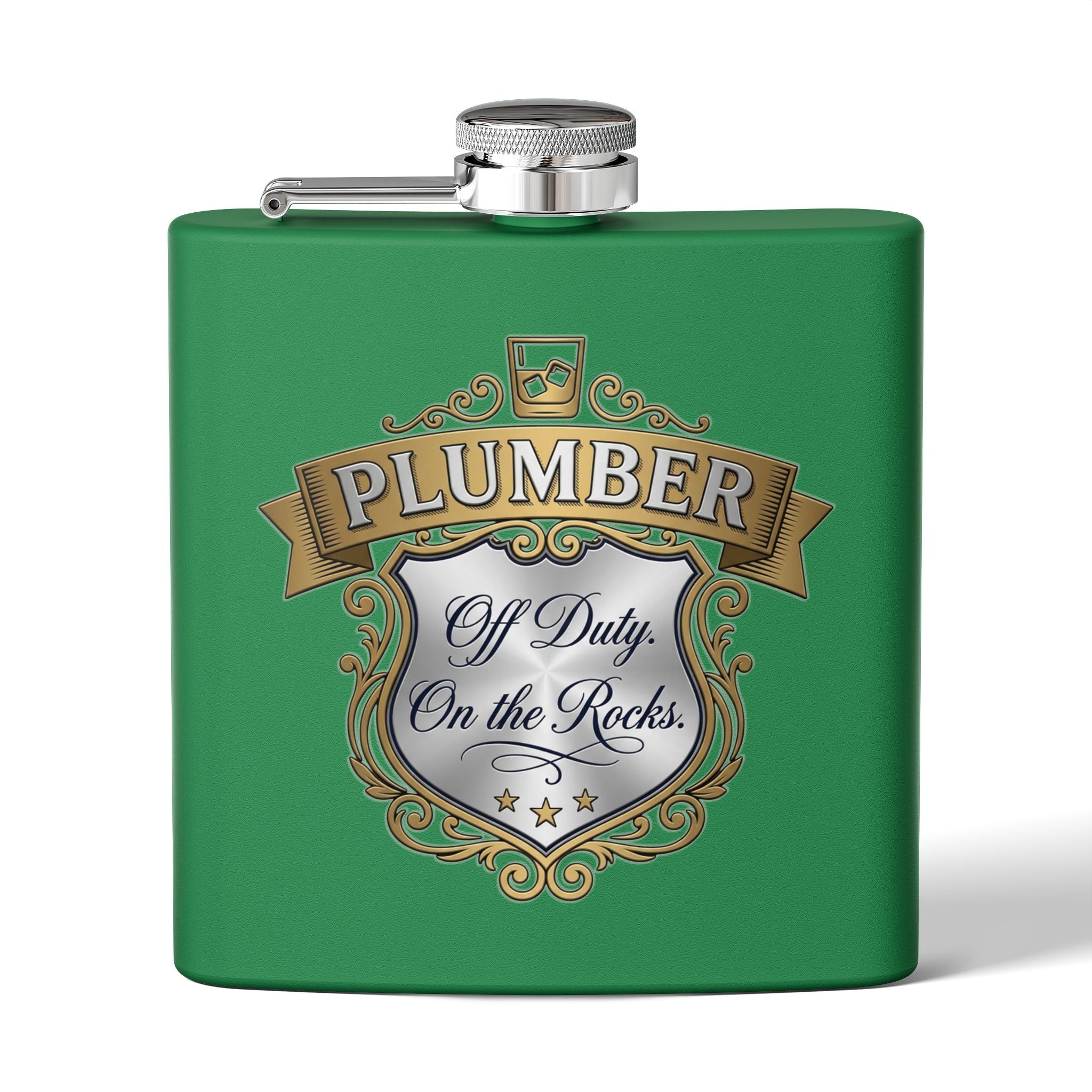 Flask — "Off Duty. On the Rocks." 6oz Stainless Steel Hip Flask