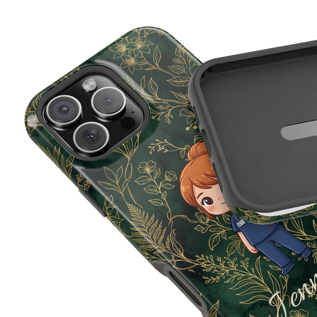 Personalized Nurse Botanical Phone Case — Impact-Resistant Wireless Charging Cover