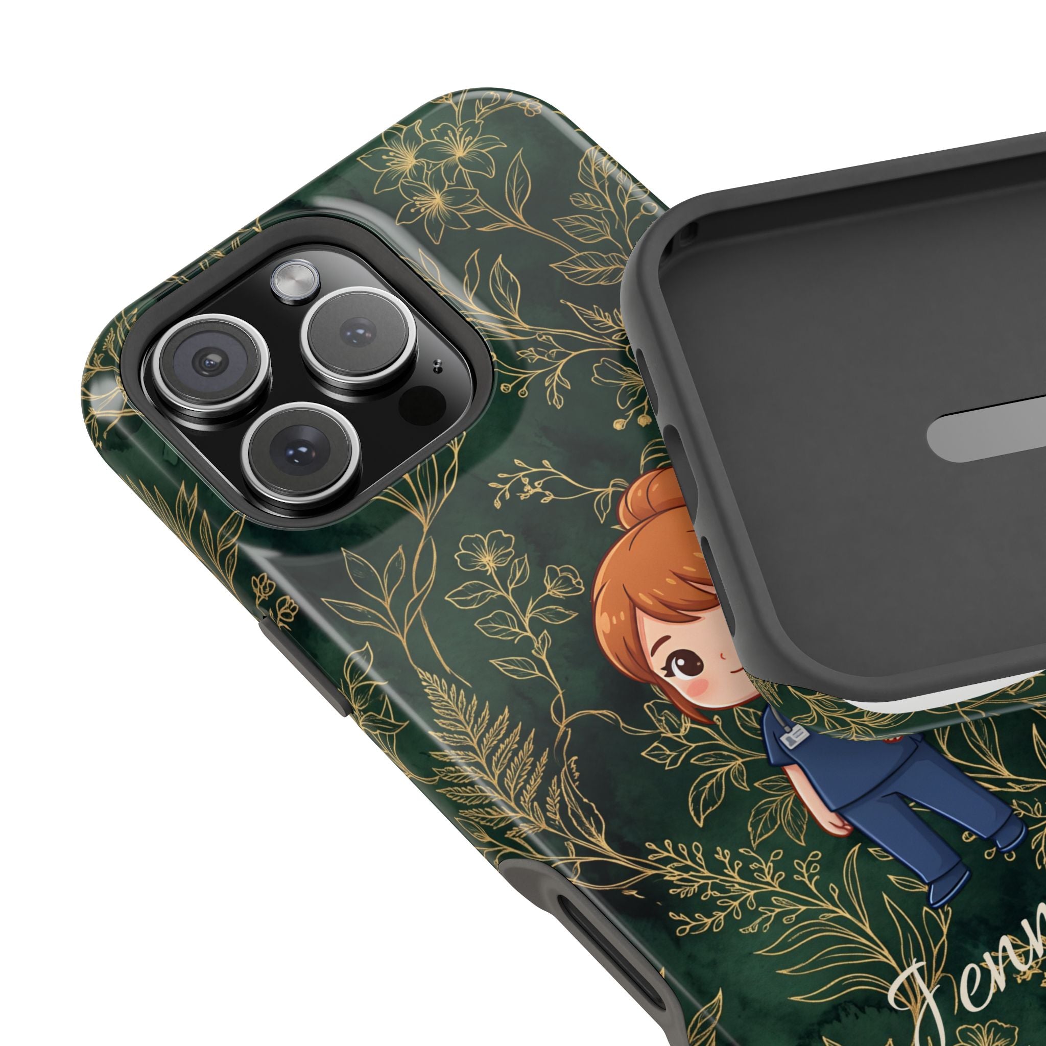 Personalized Nurse Botanical Phone Case — Impact-Resistant Wireless Charging Cover