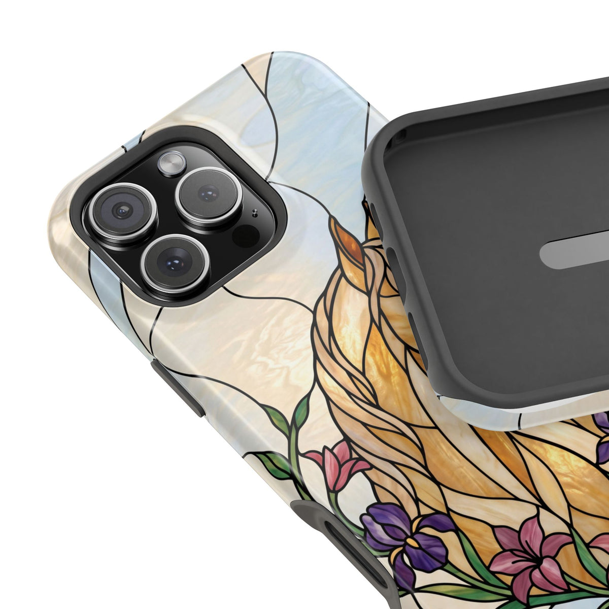 Floral Stained Glass Horse Phone Case — Tough Magnetic Case with Wireless Charging