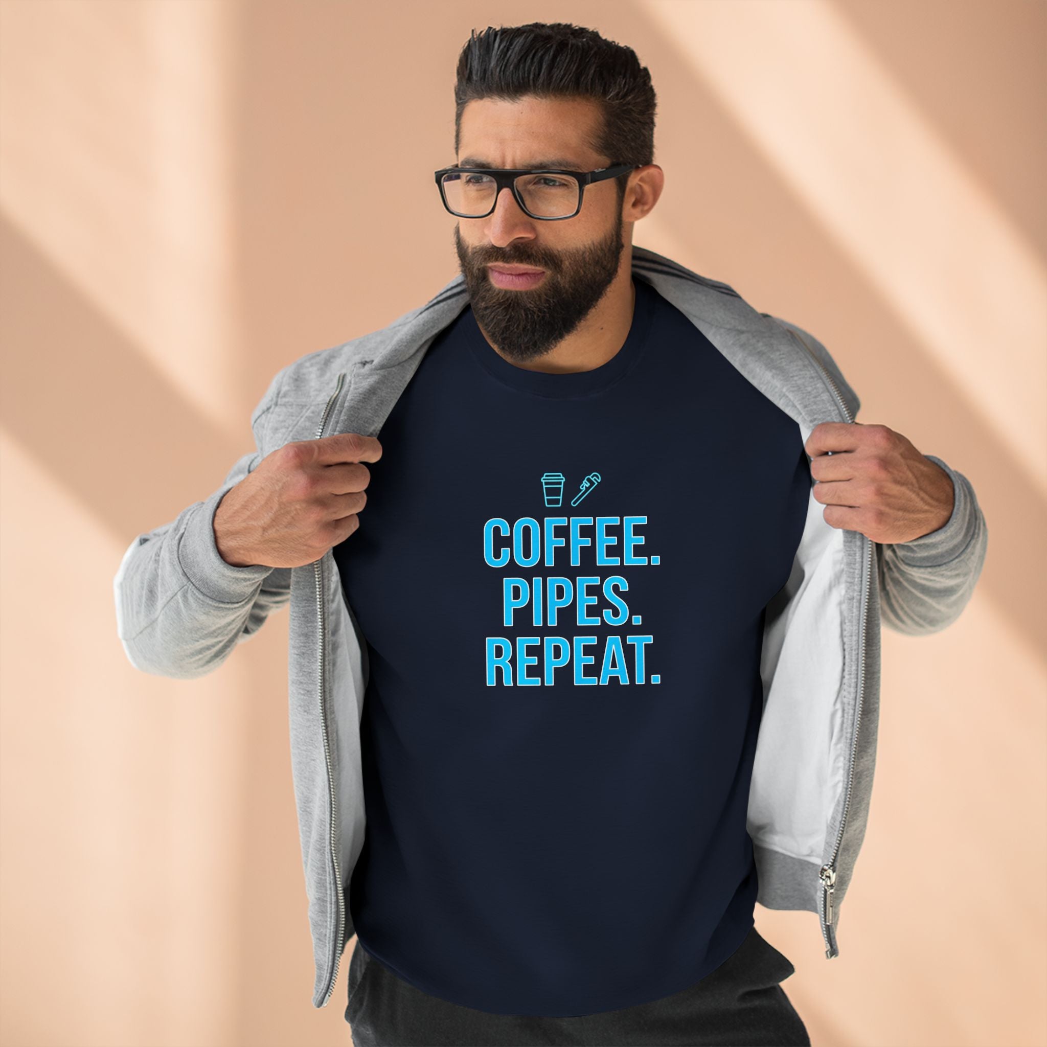 Coffee Pipes Repeat Plumber Sweatshirt | Funny Plumber Gift Crewneck