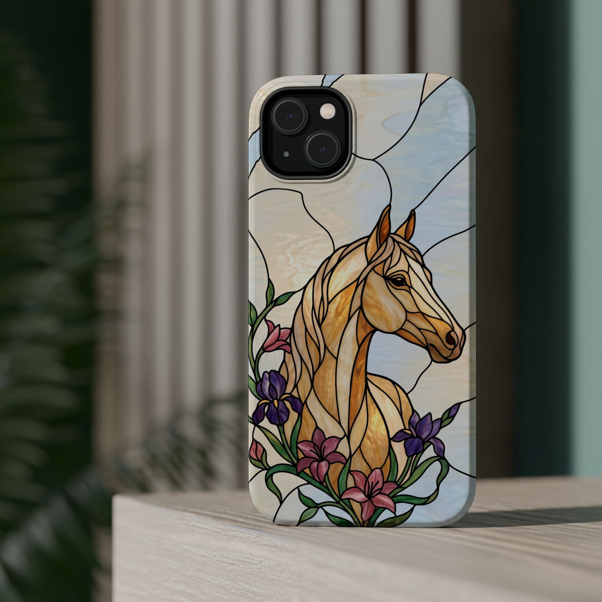 Floral Stained Glass Horse Phone Case — Tough Magnetic Case with Wireless Charging