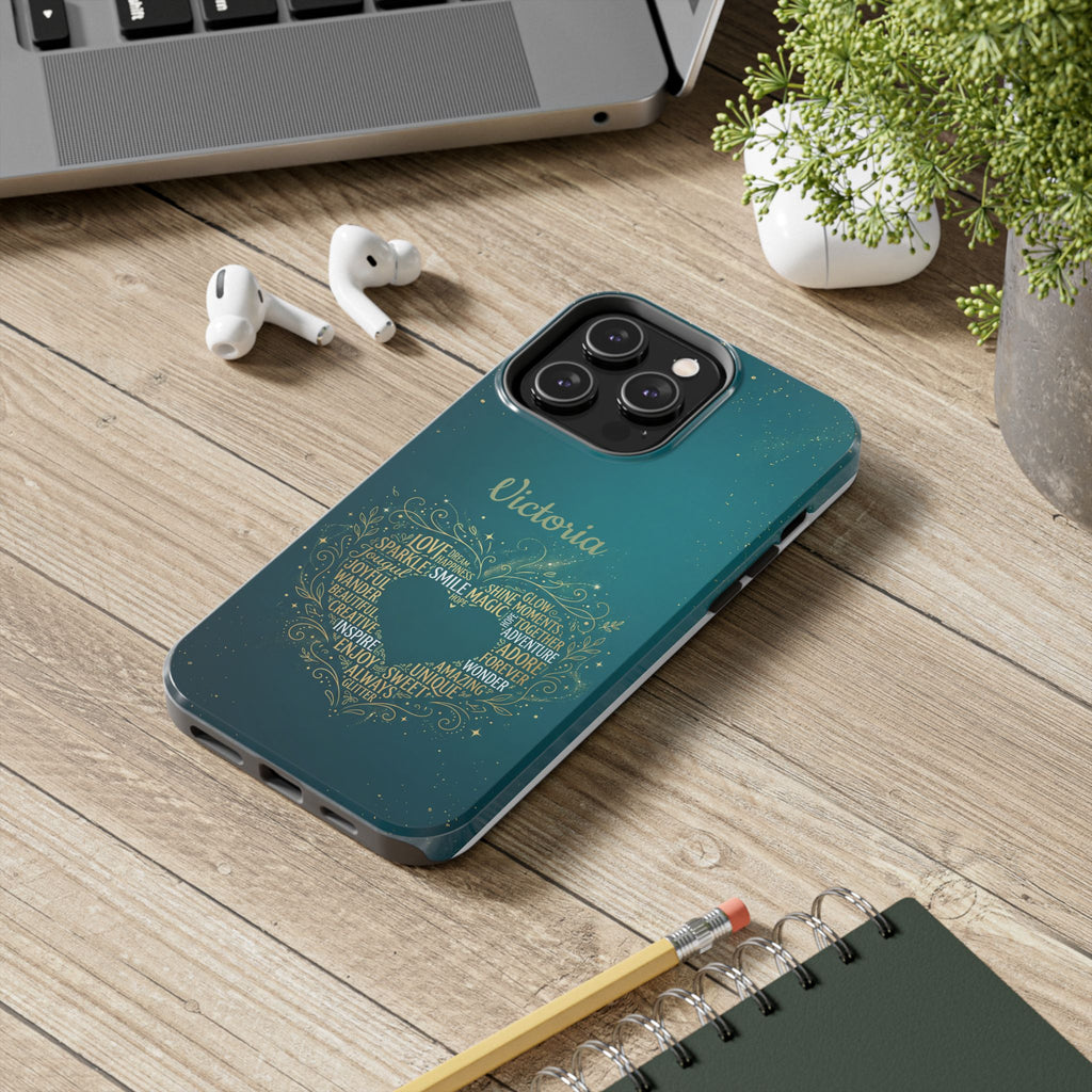 Personalized Teacher Phone Case — Custom Name Heart Word Art Design