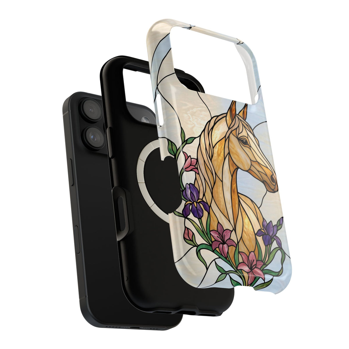 Floral Stained Glass Horse Phone Case — Tough Magnetic Case with Wireless Charging