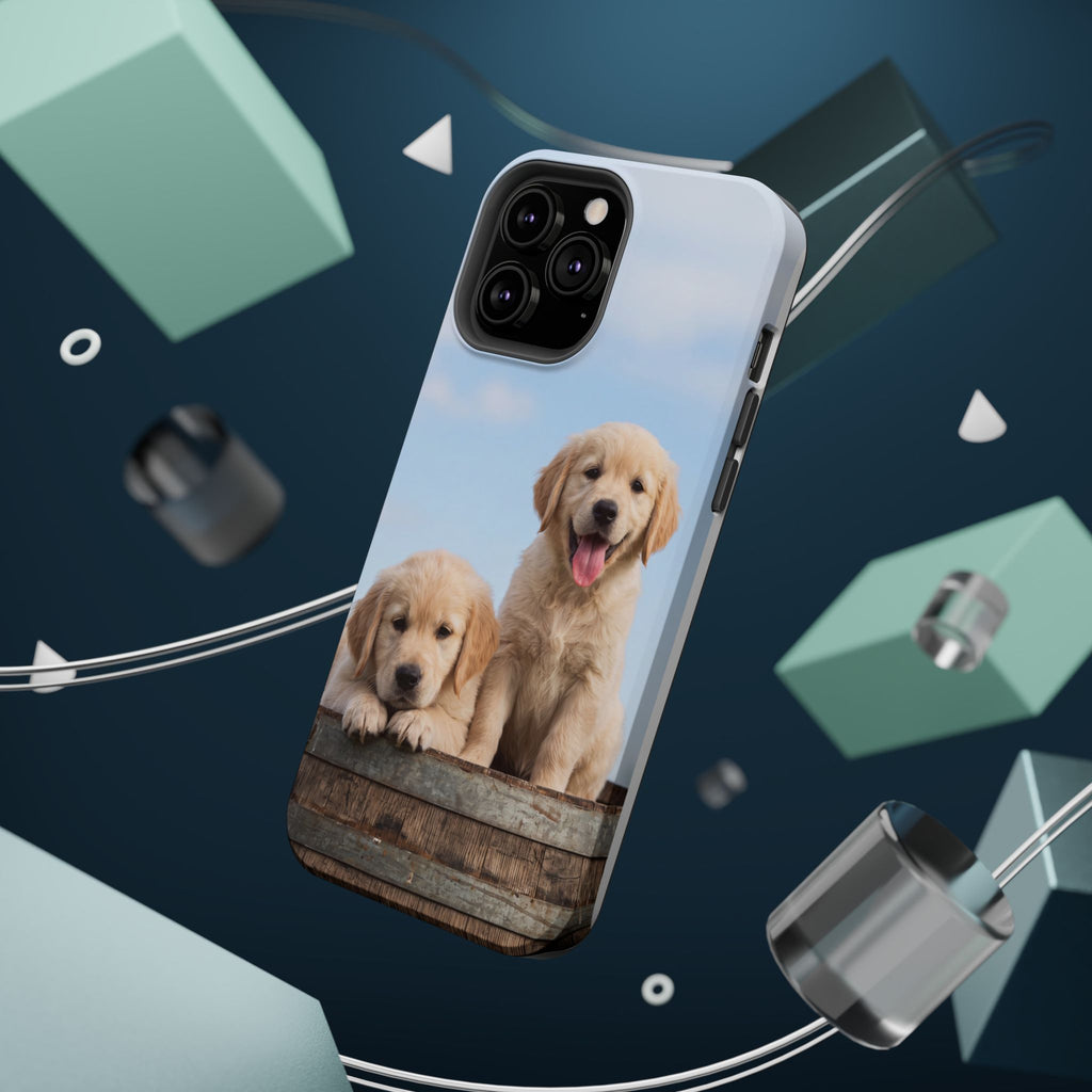 Golden Retriever Puppy Duo Phone Case — Impact-Resistant Wireless Charging Cover