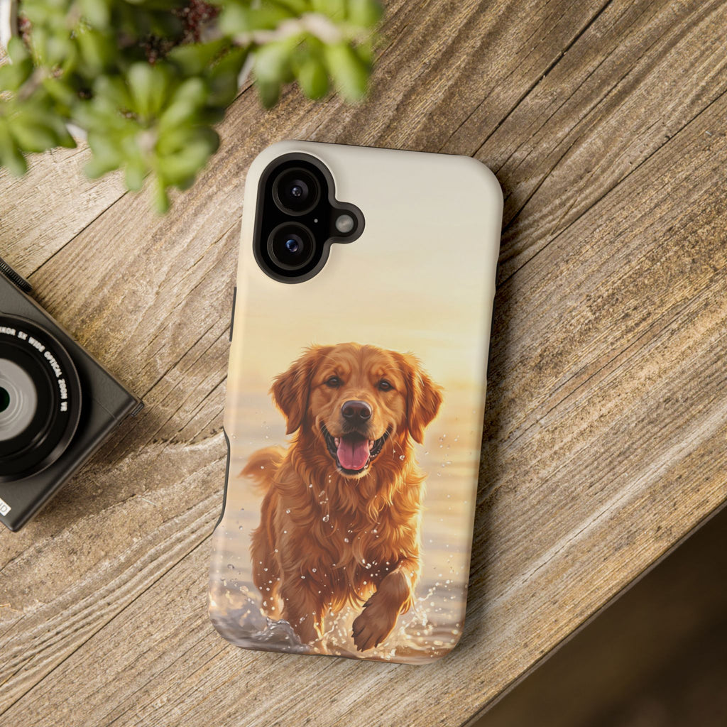 Beach Golden Retriever Phone Case — Impact-Resistant Wireless Charging Cover