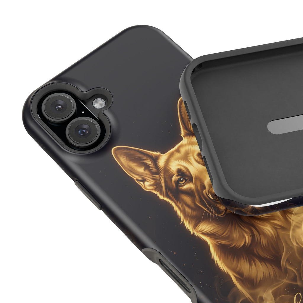 German Shepherd Phone Case | Personalized Gold Glow Art — Tough Magnetic Case with Wireless Charging