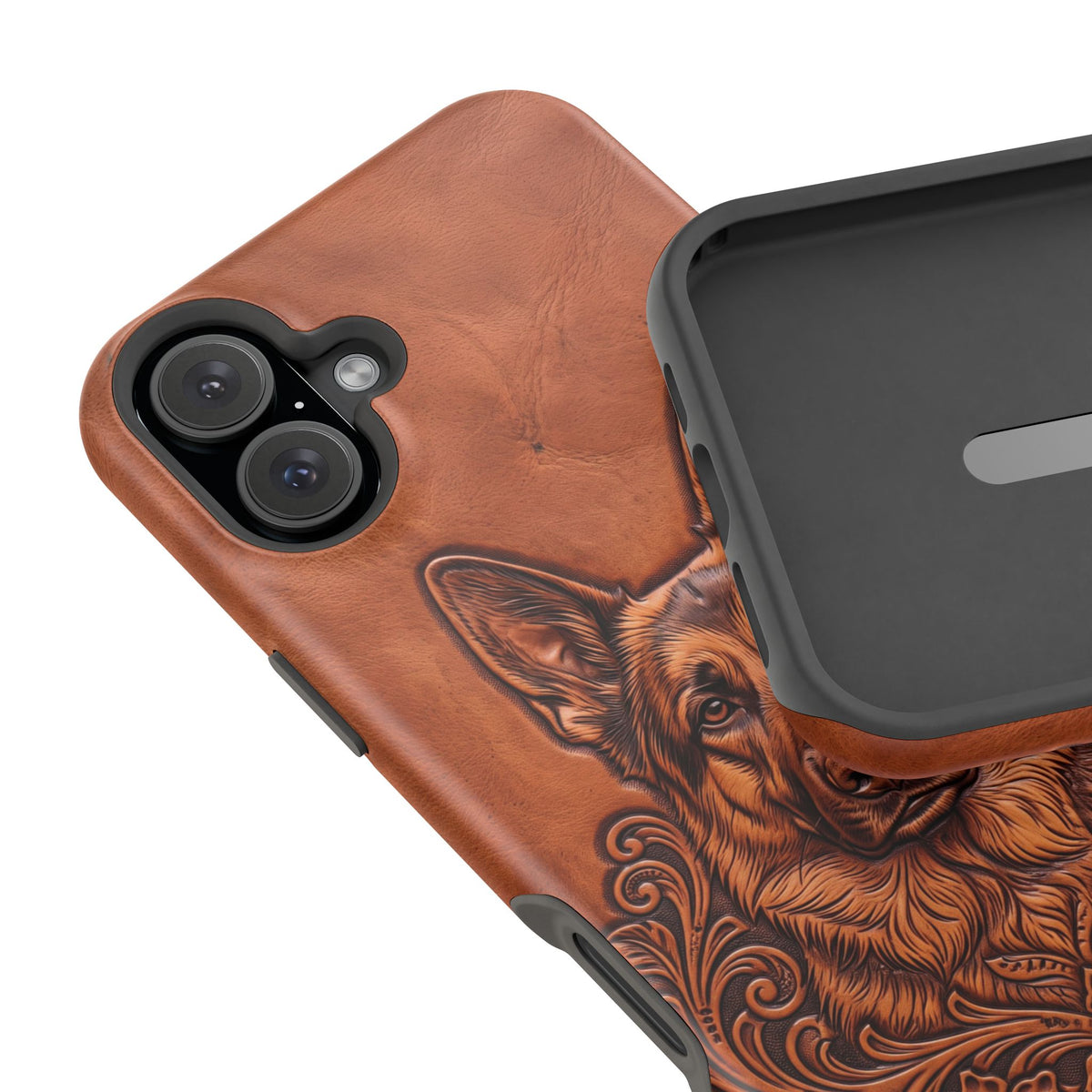 German Shepherd Phone Case | Western Tooled Art — Tough Magnetic Case with Wireless Charging