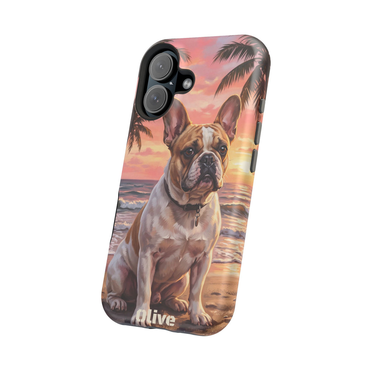 Personalized French Bulldog Beach Portrait Phone Case — Wireless Charging Cover