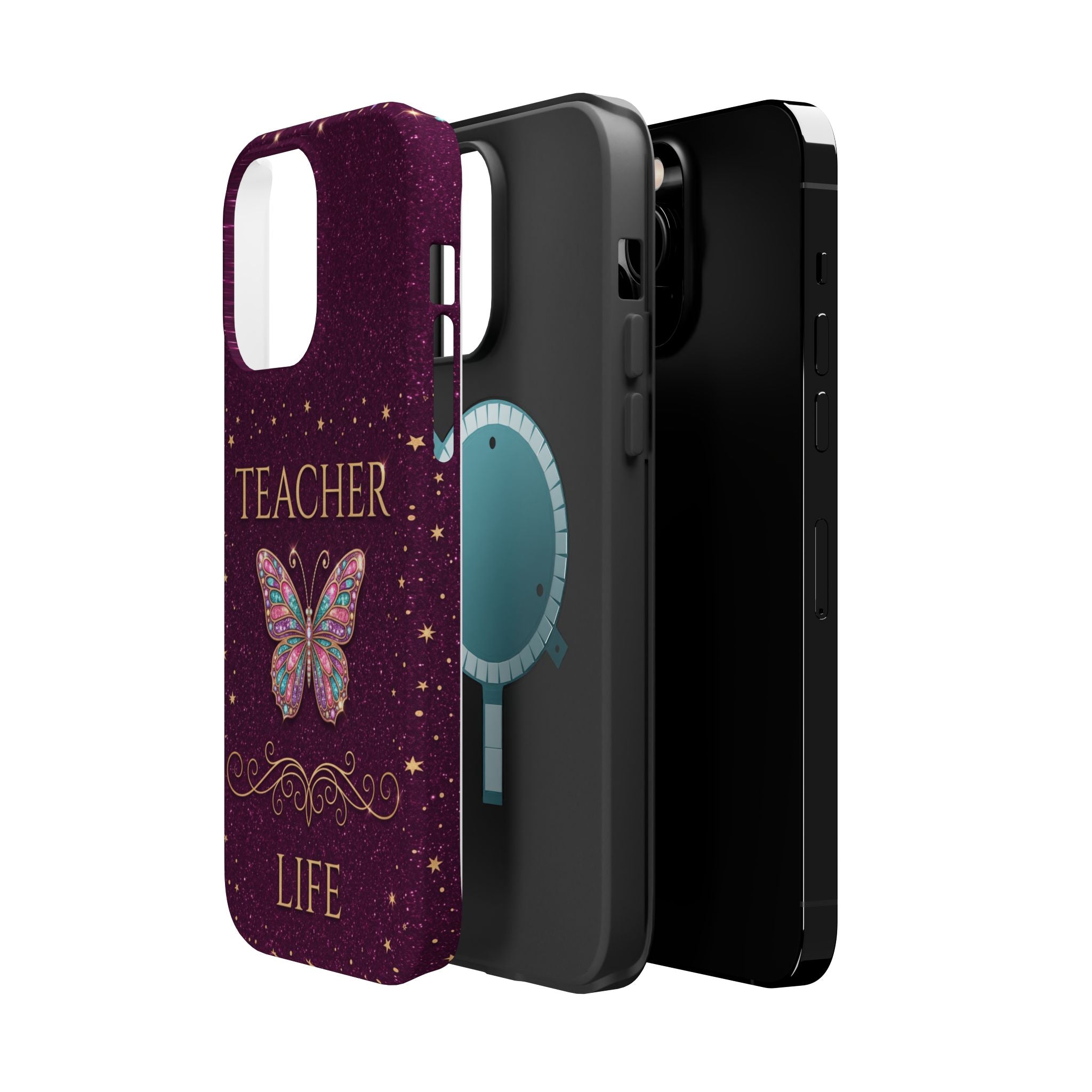 Teacher Life Glitter Butterfly Phone Case — Wireless Charging Cover