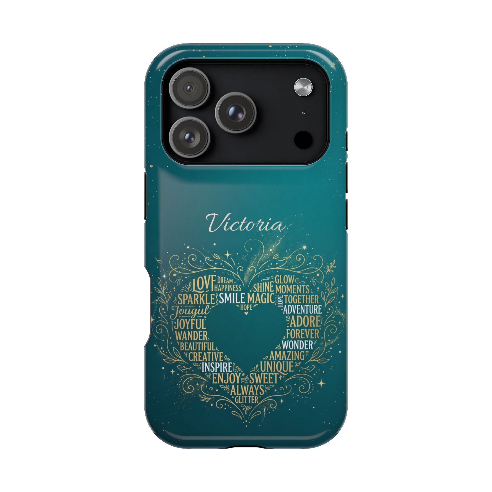 Personalized Teacher Heart Word Art Phone Case — Impact-Resistant Wireless Charging Cover