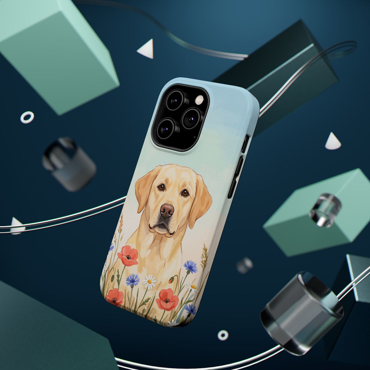 Labrador Wildflower Painting Phone Case — Tough Magnetic Case with Wireless Charging