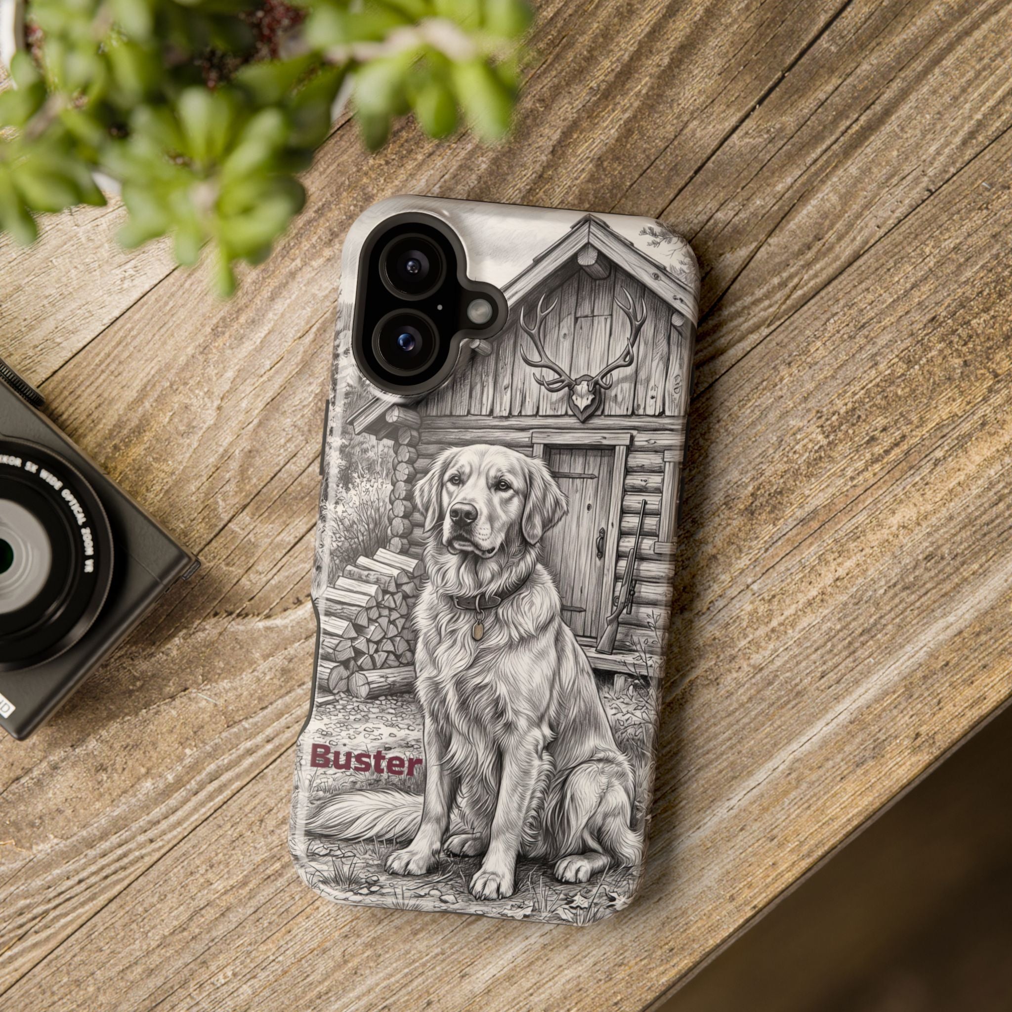 Personalized Golden Retriever Cabin Porch Phone Case — Wireless Charging Cover