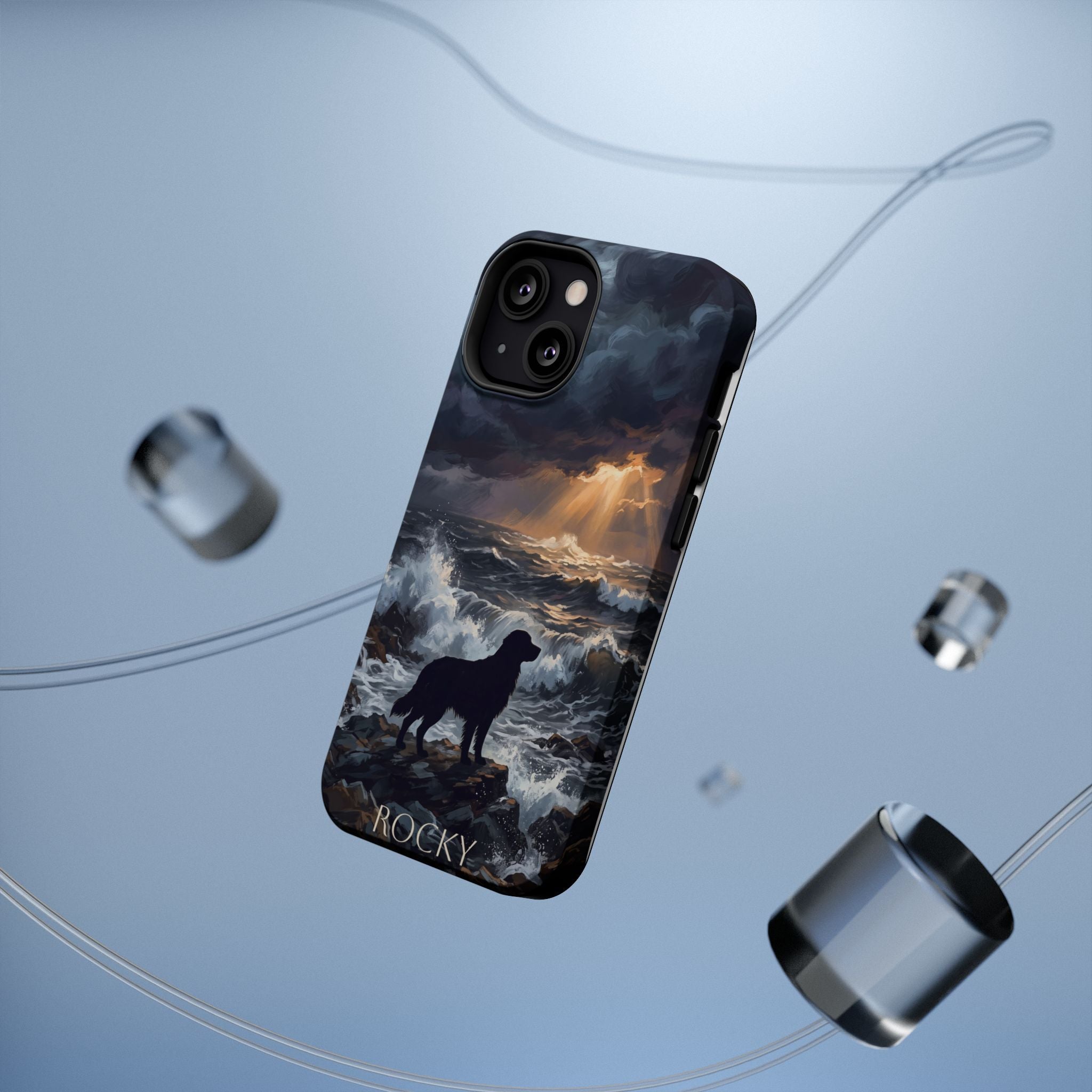 Personalized Golden Retriever Stormy Sea Phone Case — Wireless Charging Cover