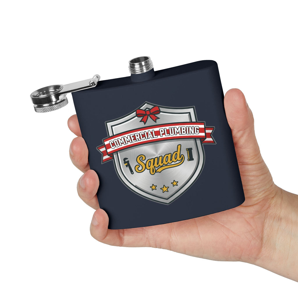 Flask — "Commercial Plumbing Squad" 6oz Stainless Steel Hip Flask