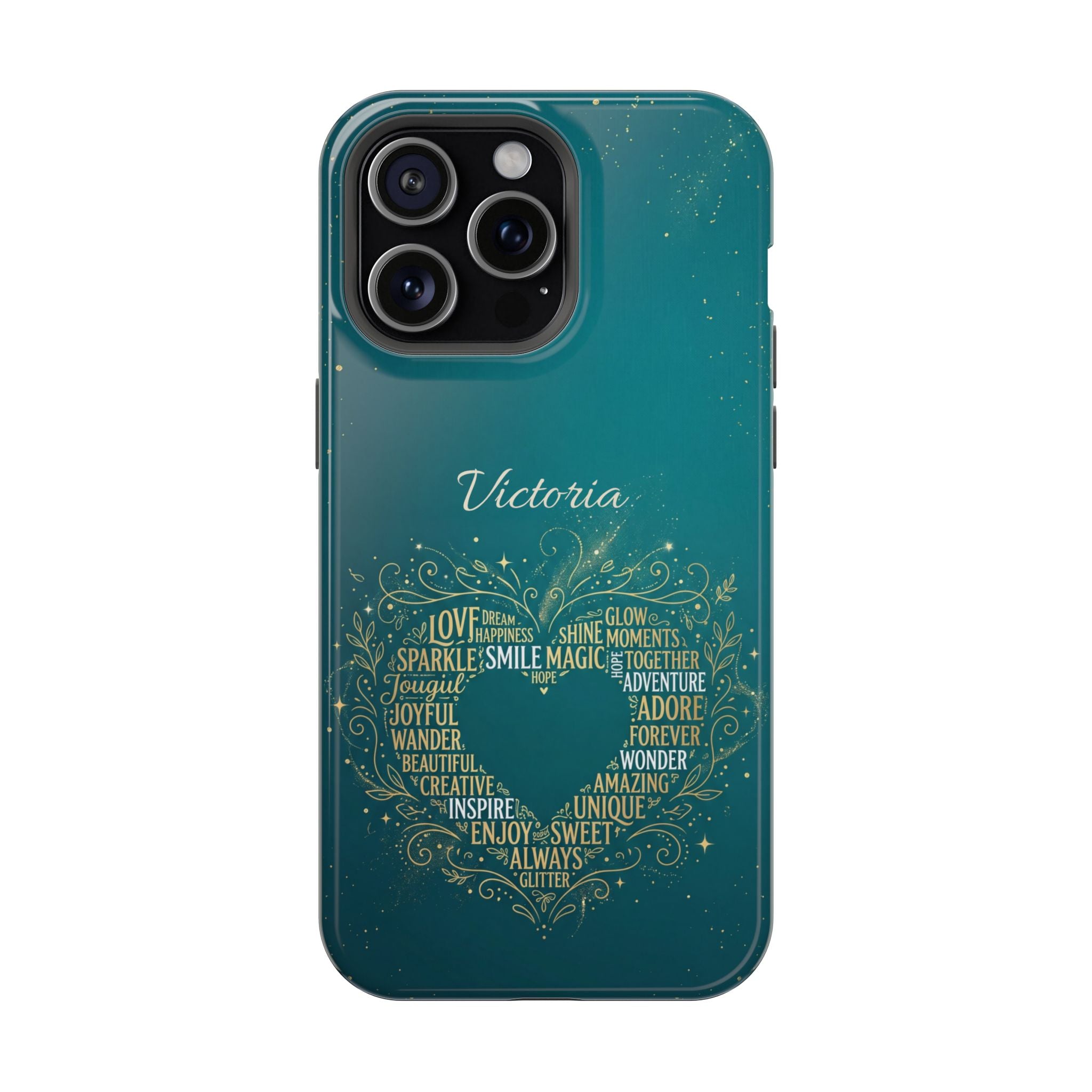 Personalized Teacher Heart Word Art Phone Case — Impact-Resistant Wireless Charging Cover