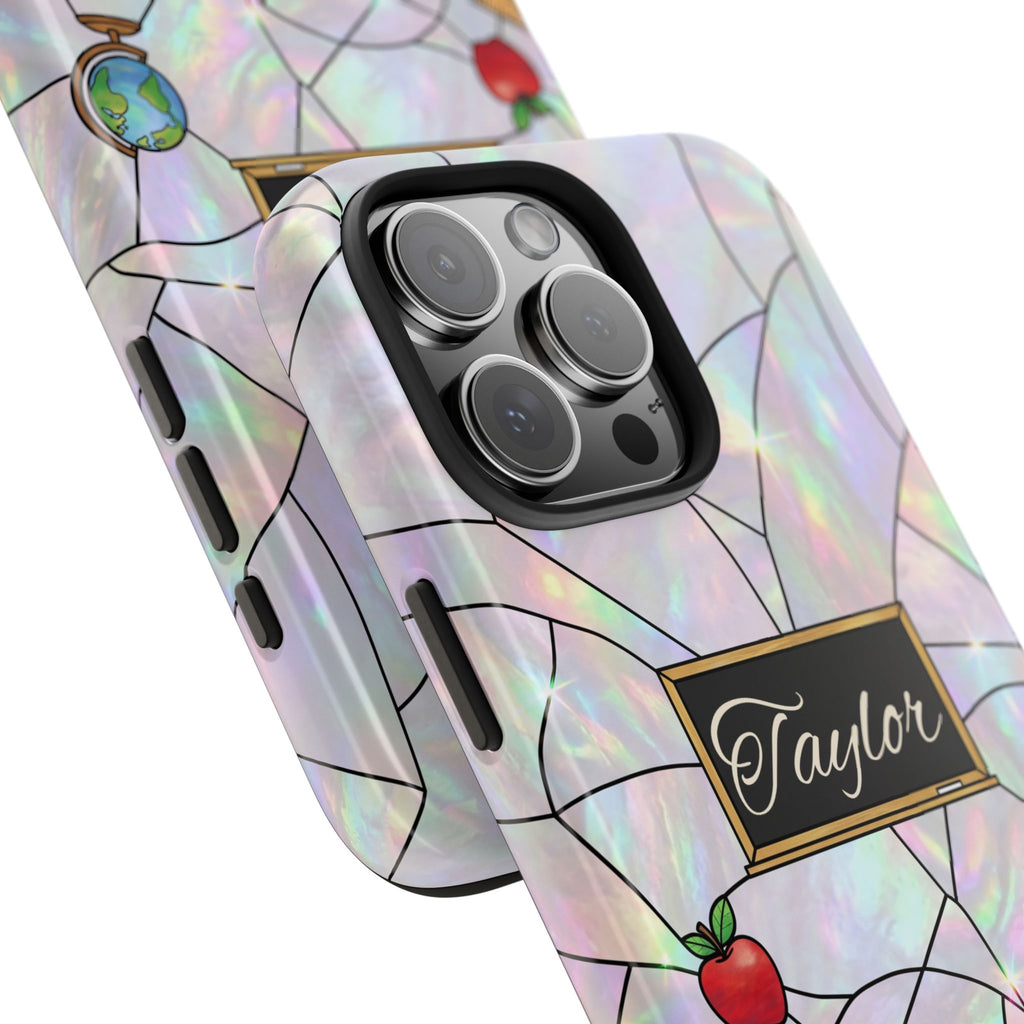 Personalized Teacher Phone Case — Custom Name Stained Glass Classroom Design