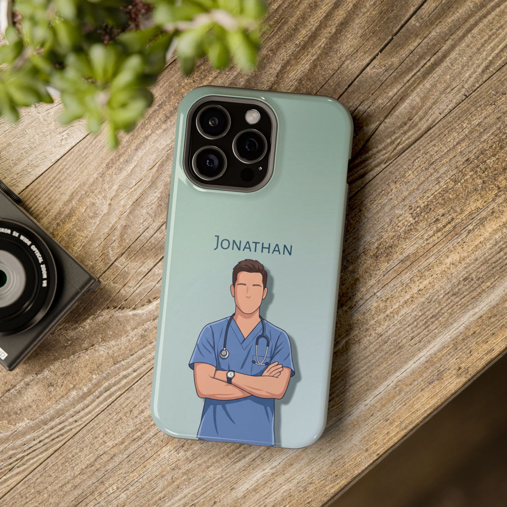 Personalized Nurse Portrait Phone Case — Impact-Resistant Wireless Charging Cover