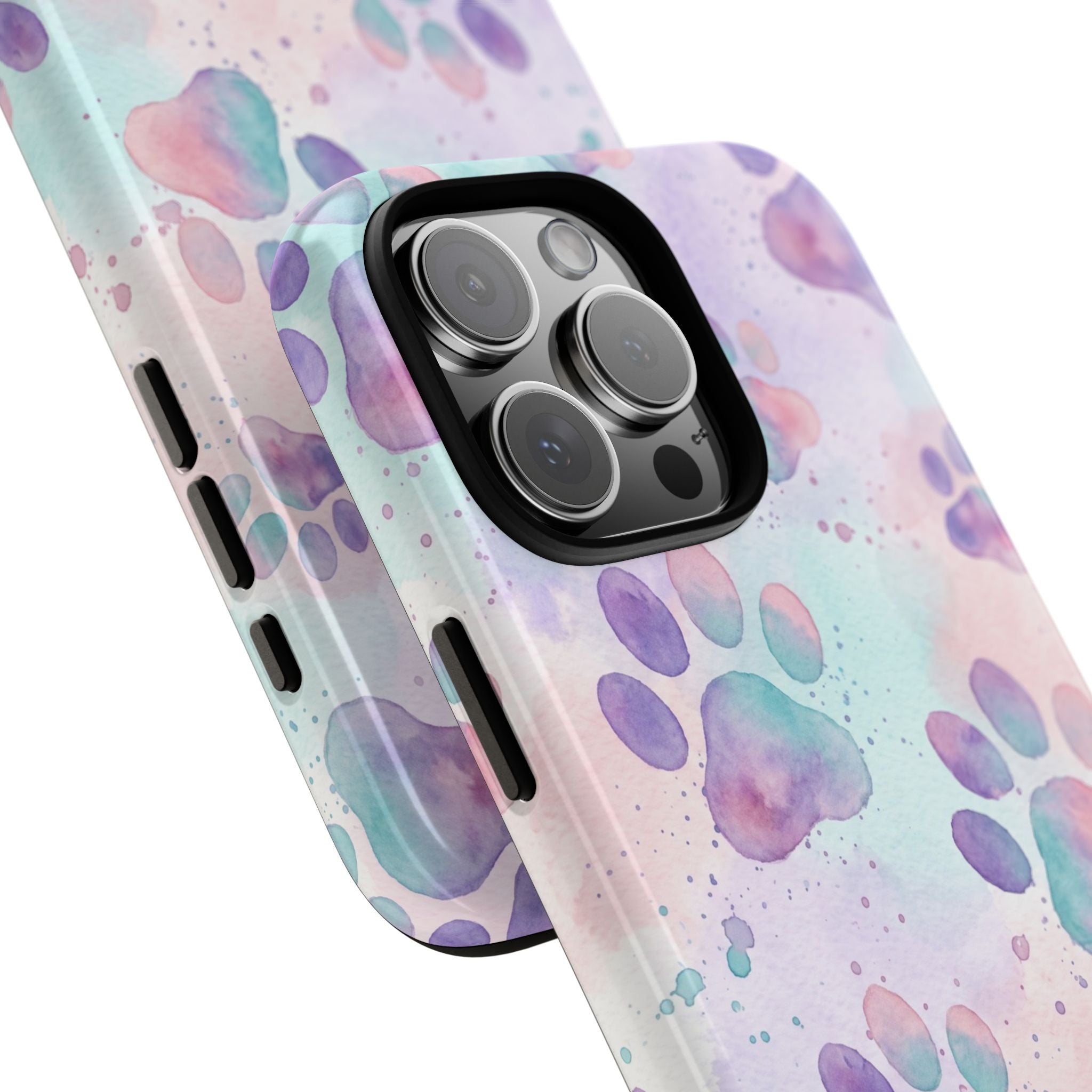 Watercolor Paw Print Phone Case | Pastel Purple, Teal & Pink Artistic Pattern | Samsung & iPhone