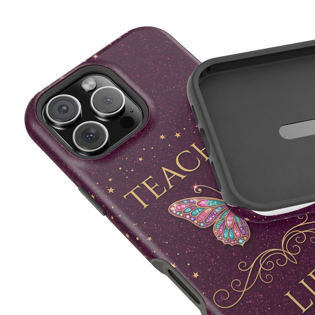 Teacher Life Glitter Butterfly Phone Case — Wireless Charging Cover