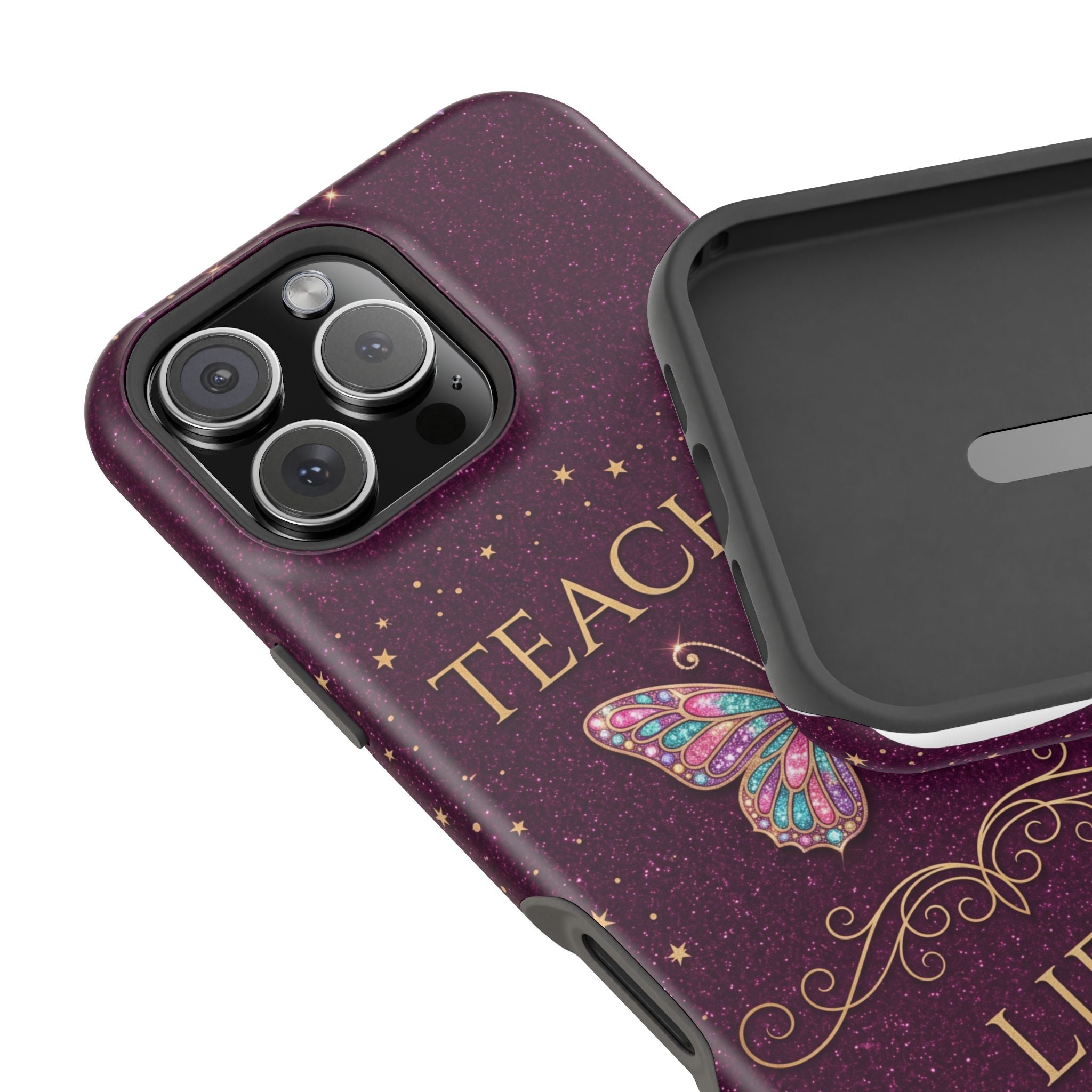 Teacher Life Glitter Butterfly Phone Case — Wireless Charging Cover