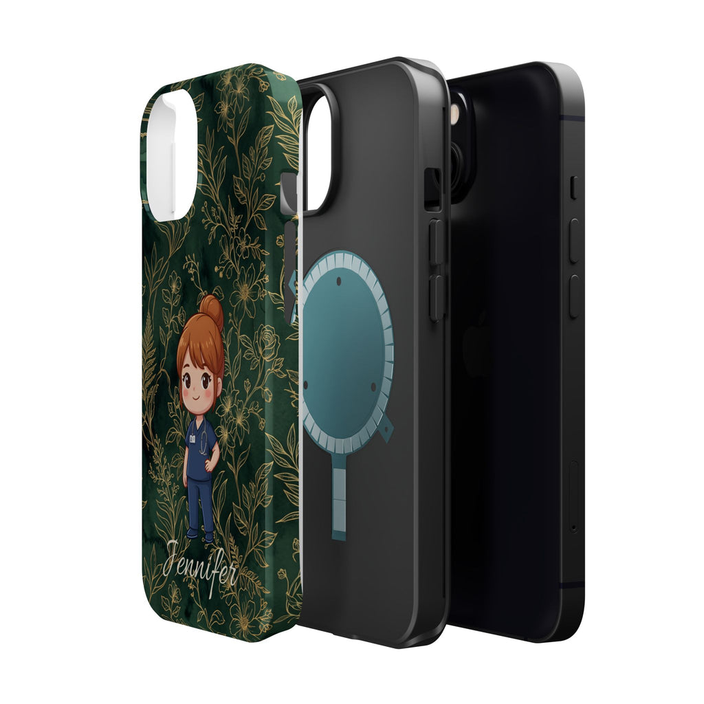 Personalized Nurse Botanical Phone Case — Impact-Resistant Wireless Charging Cover