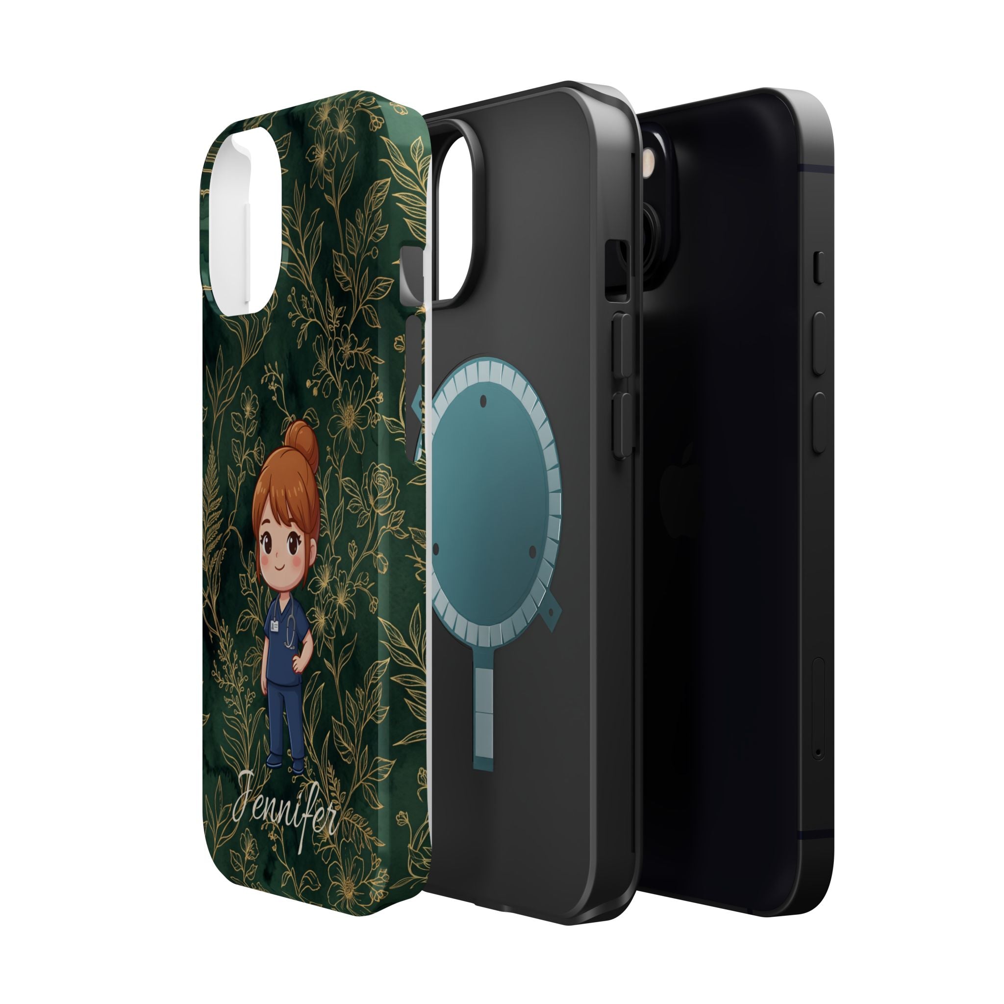 Personalized Nurse Botanical Phone Case — Impact-Resistant Wireless Charging Cover