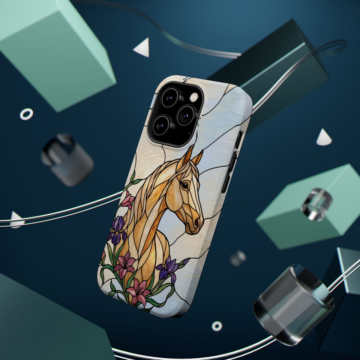 Floral Stained Glass Horse Phone Case — Tough Magnetic Case with Wireless Charging