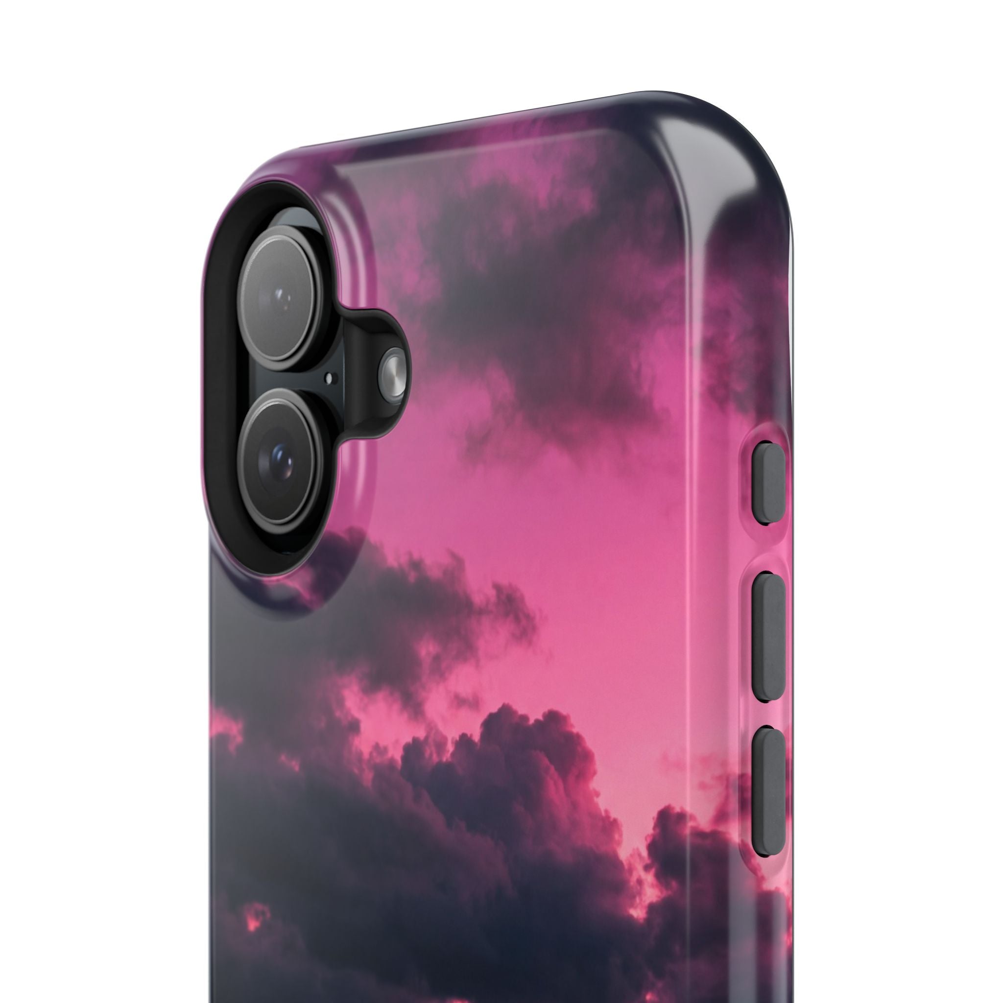 iPhone & Samsung Magnetic Impact-Resistant Phone Case — Pink Twilight Cloud with Paw Print