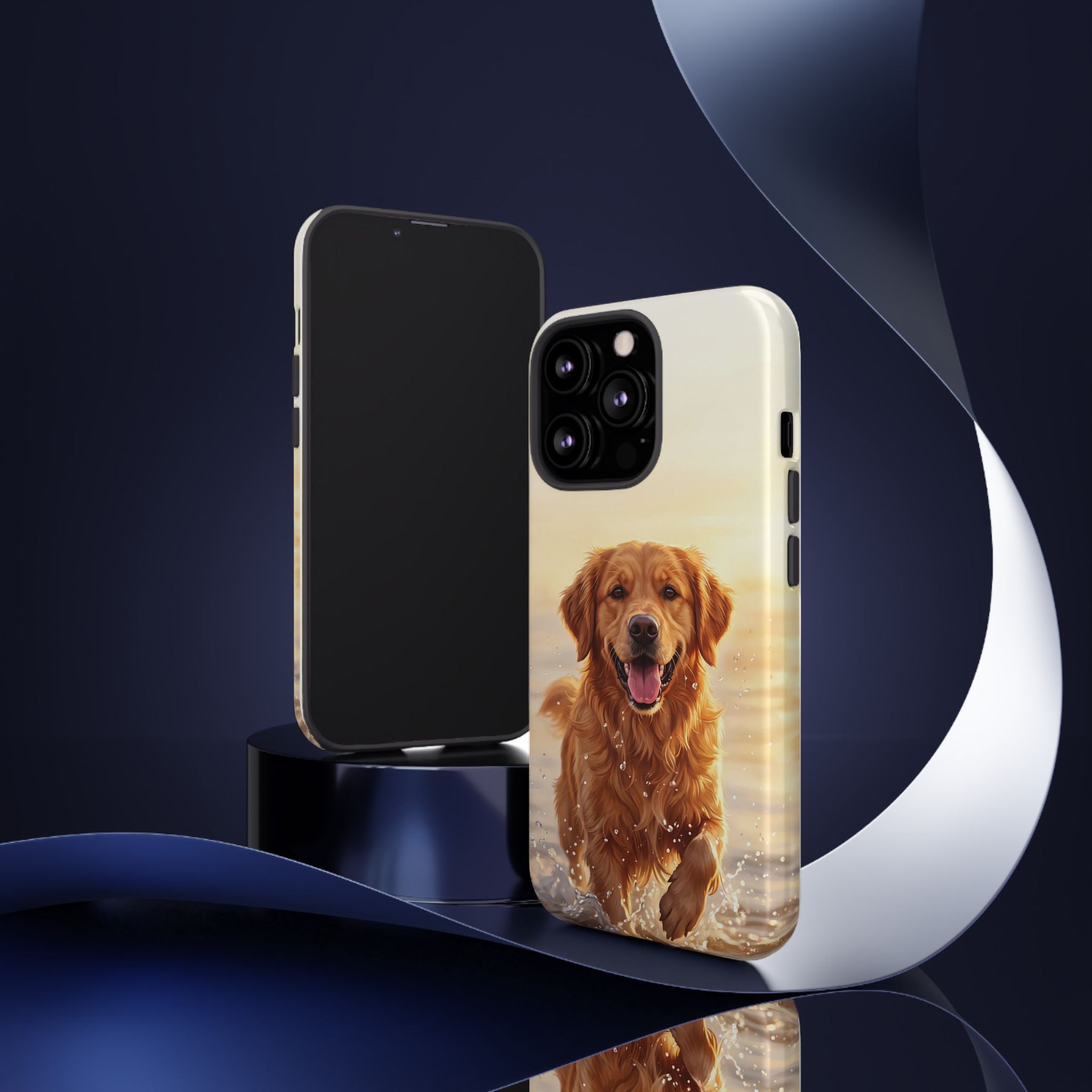 Golden Retriever Splashing in Water Phone Case | Joyful Dog at Golden Hour | iPhone & Samsung