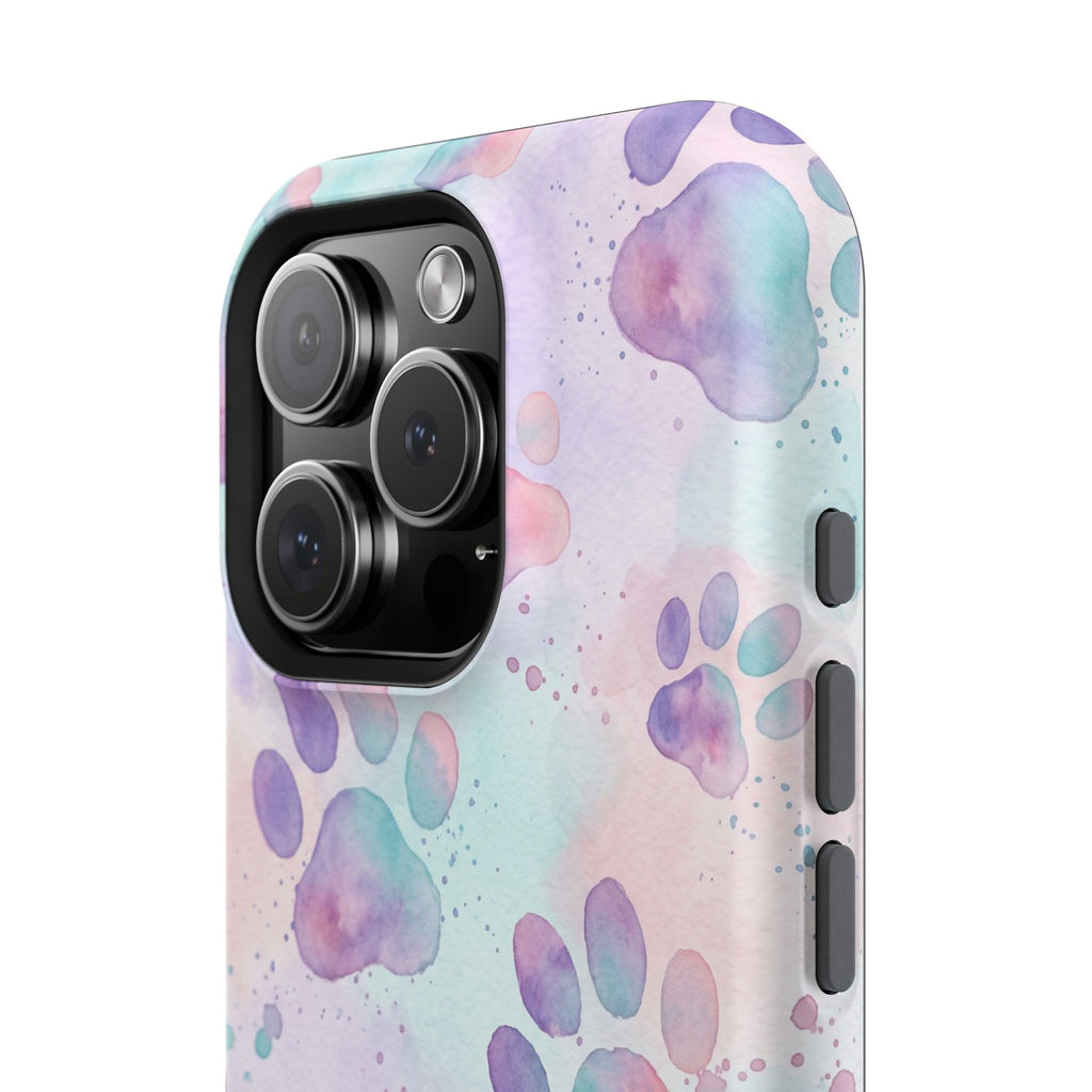 Watercolor Paw Print Phone Case — Impact-Resistant Wireless Charging Cover